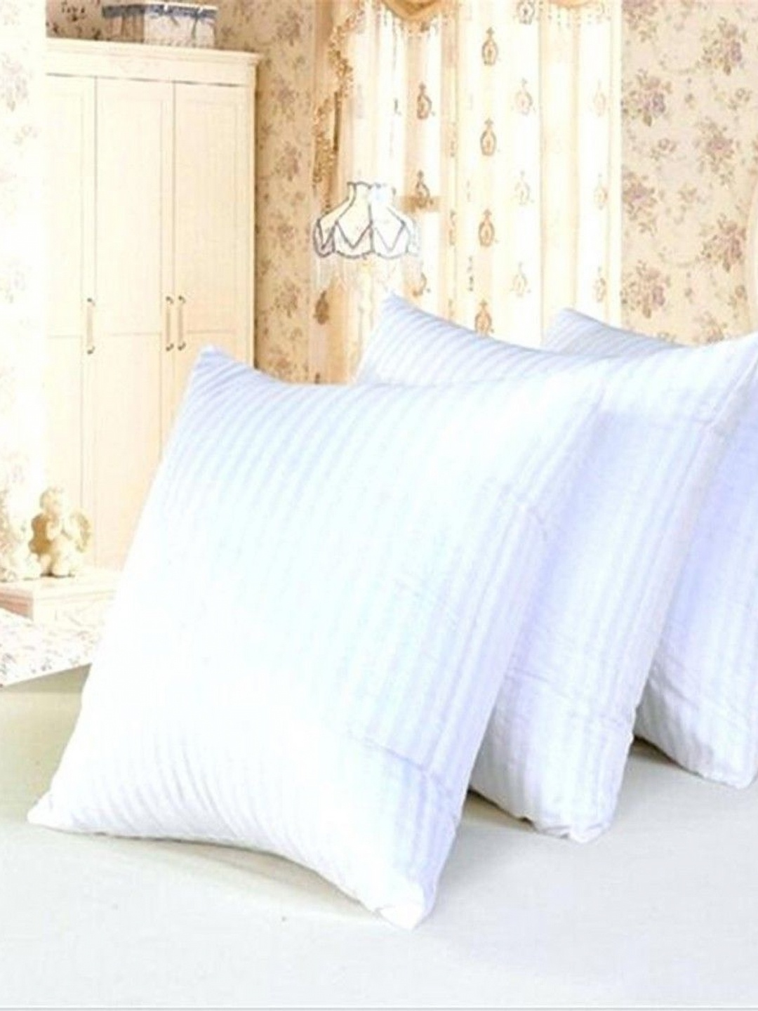 

LA VERNE White 3 Pieces Striped Fibre Filled Ultra Soft Sleep Pillows
