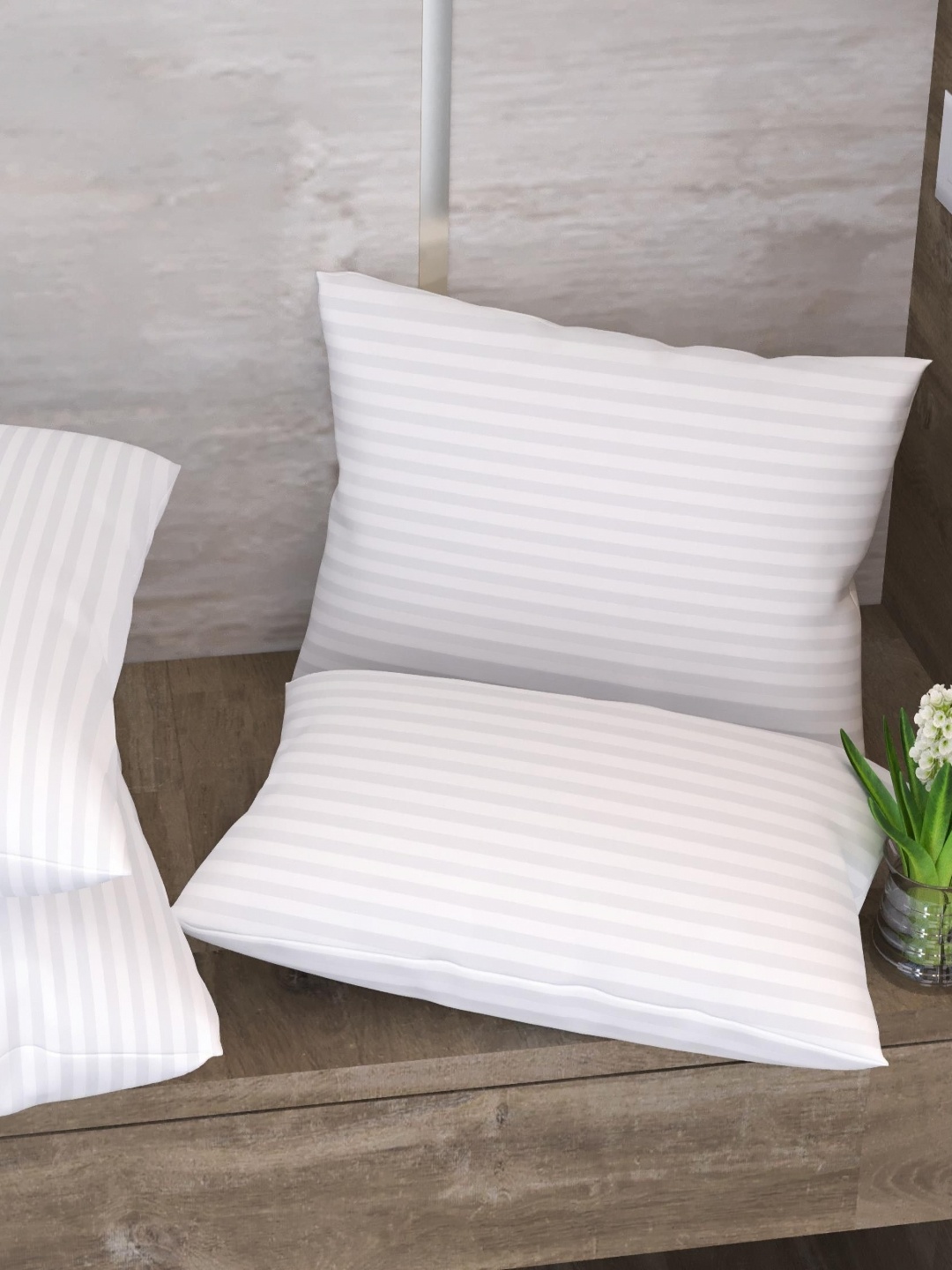 

LA VERNE White 4 Pieces Striped Fibre Filled Ultra Soft Sleep Pillows