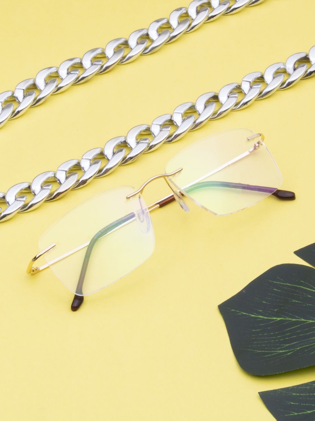 

Ted Smith Unisex Rimless Wayfarer Frames, Gold