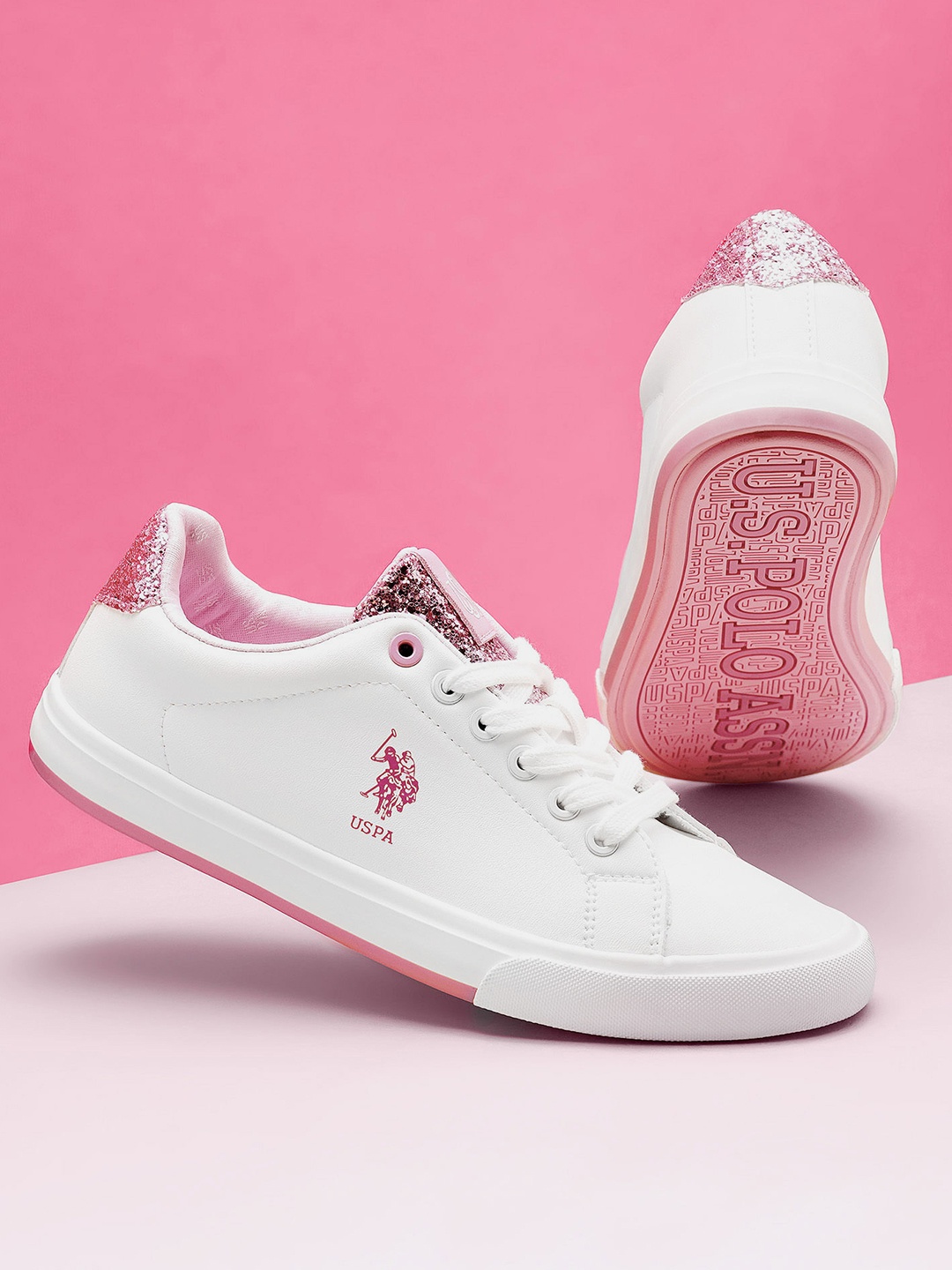

U.S. Polo Assn. Women PU Round Toe Lace-Ups Sneakers BEVERLY, Off white