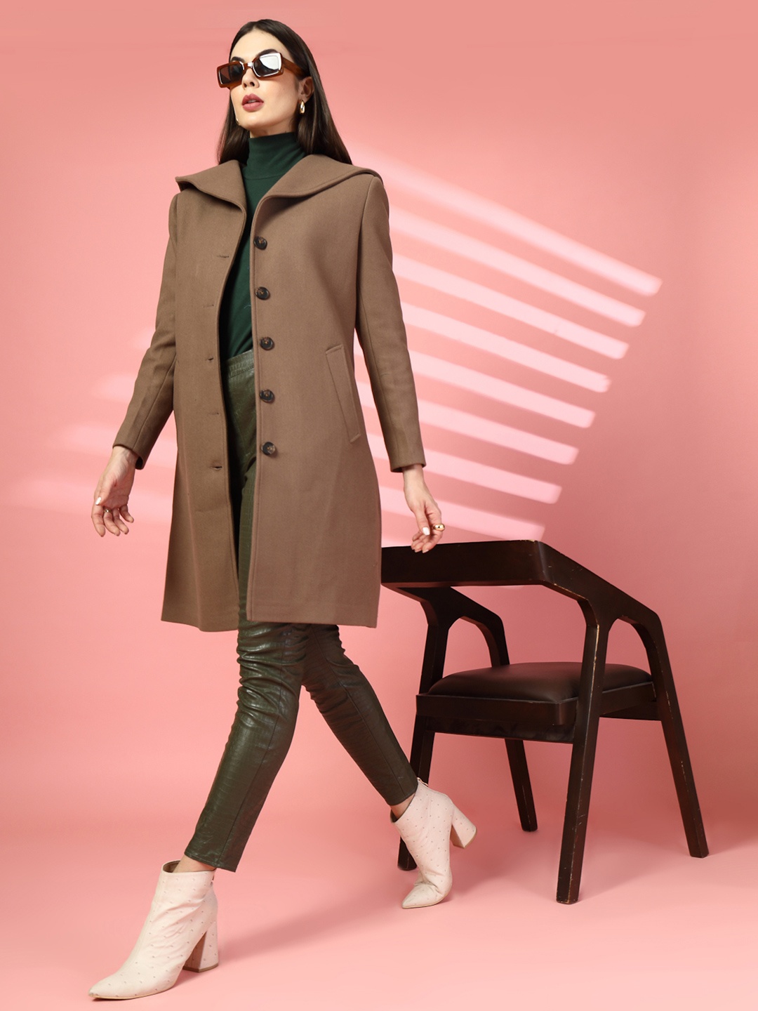 

CHKOKKO Single-Breasted Winter Overcoat, Brown