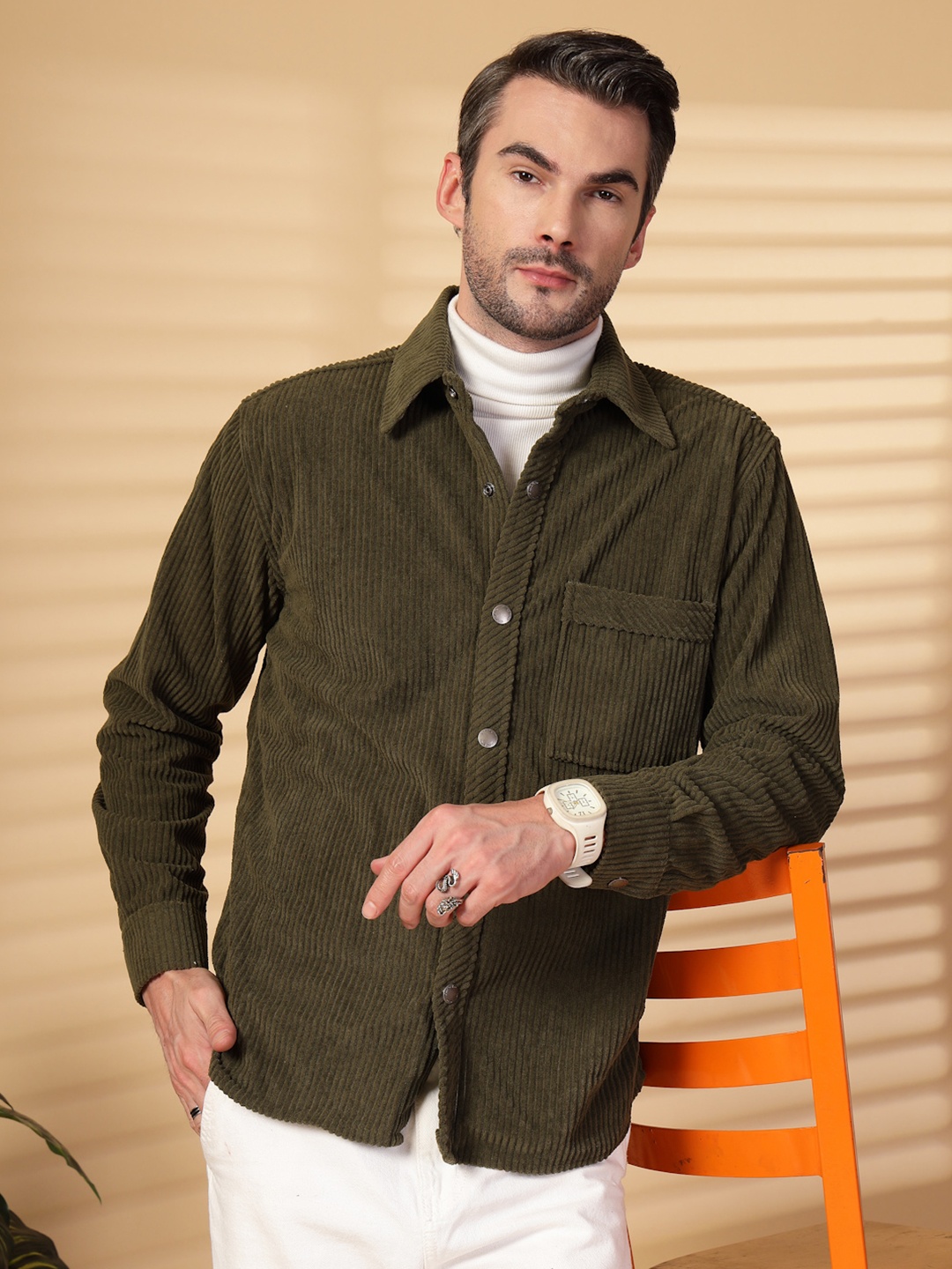 

CHKOKKO Opaque Corduroy Shaket, Olive