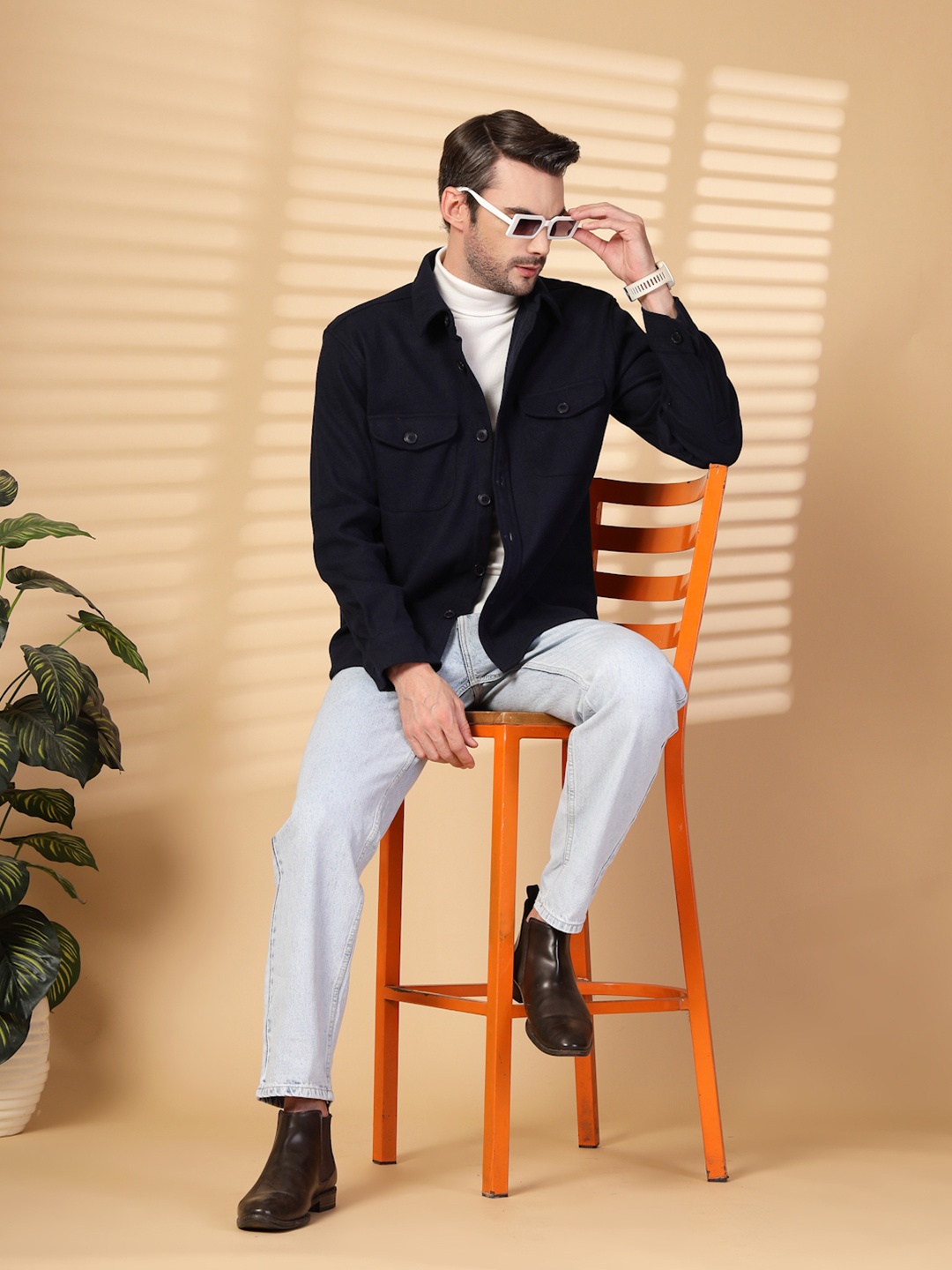 CHKOKKO Opaque Corduroy Shaket, Navy blue