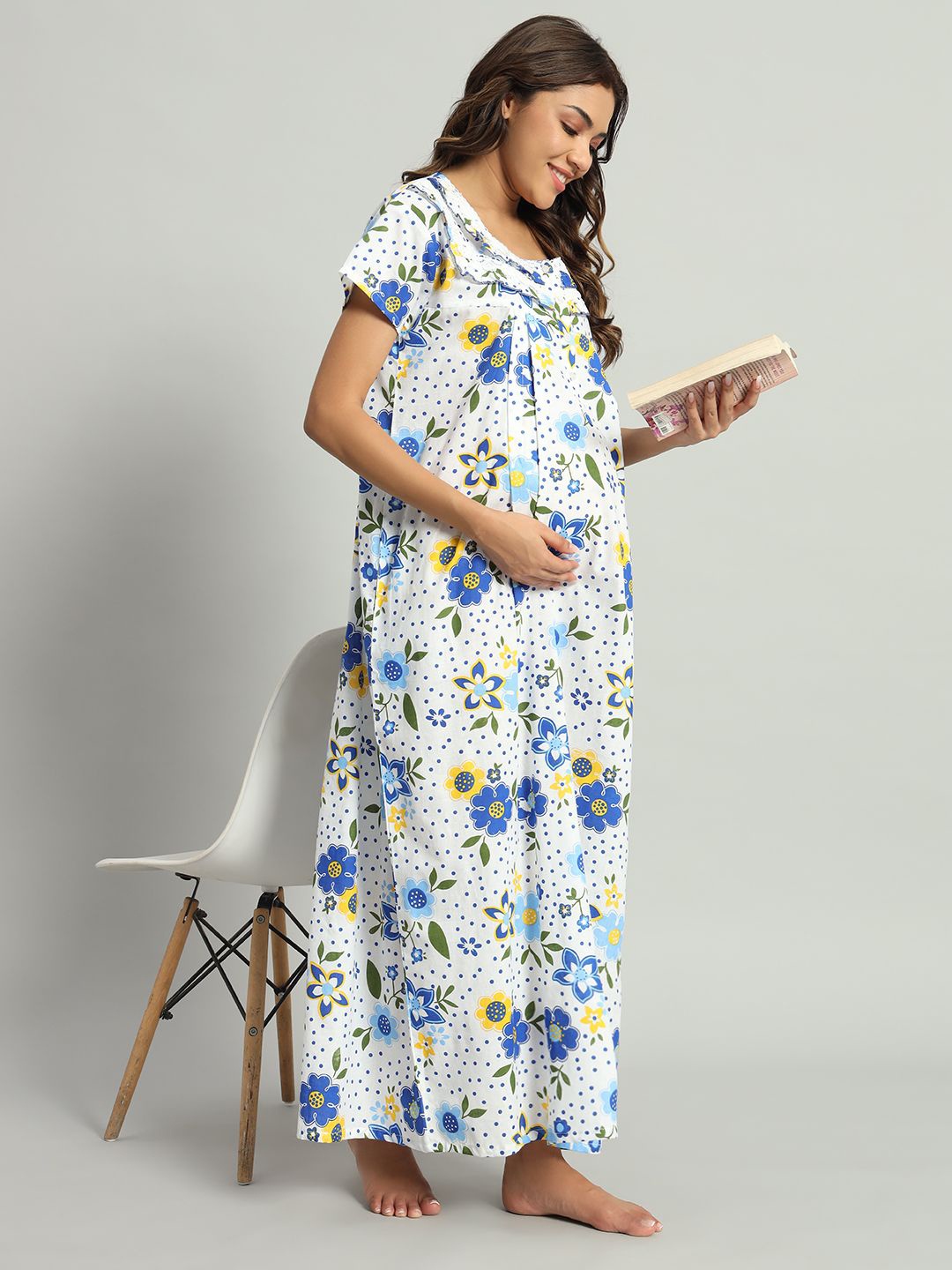 

SEPHANI Printed Maternity Maxi Nightdress, Blue