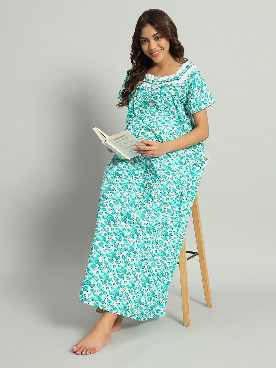 

SEPHANI Women Printed Maxi Nightdress, Green