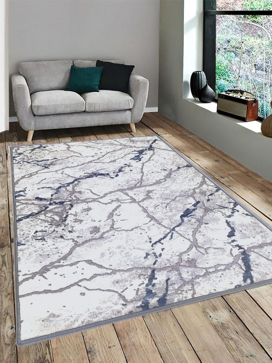 

Matz and More Grey & Blue Abstract Anti-Skid Nylon Carpet