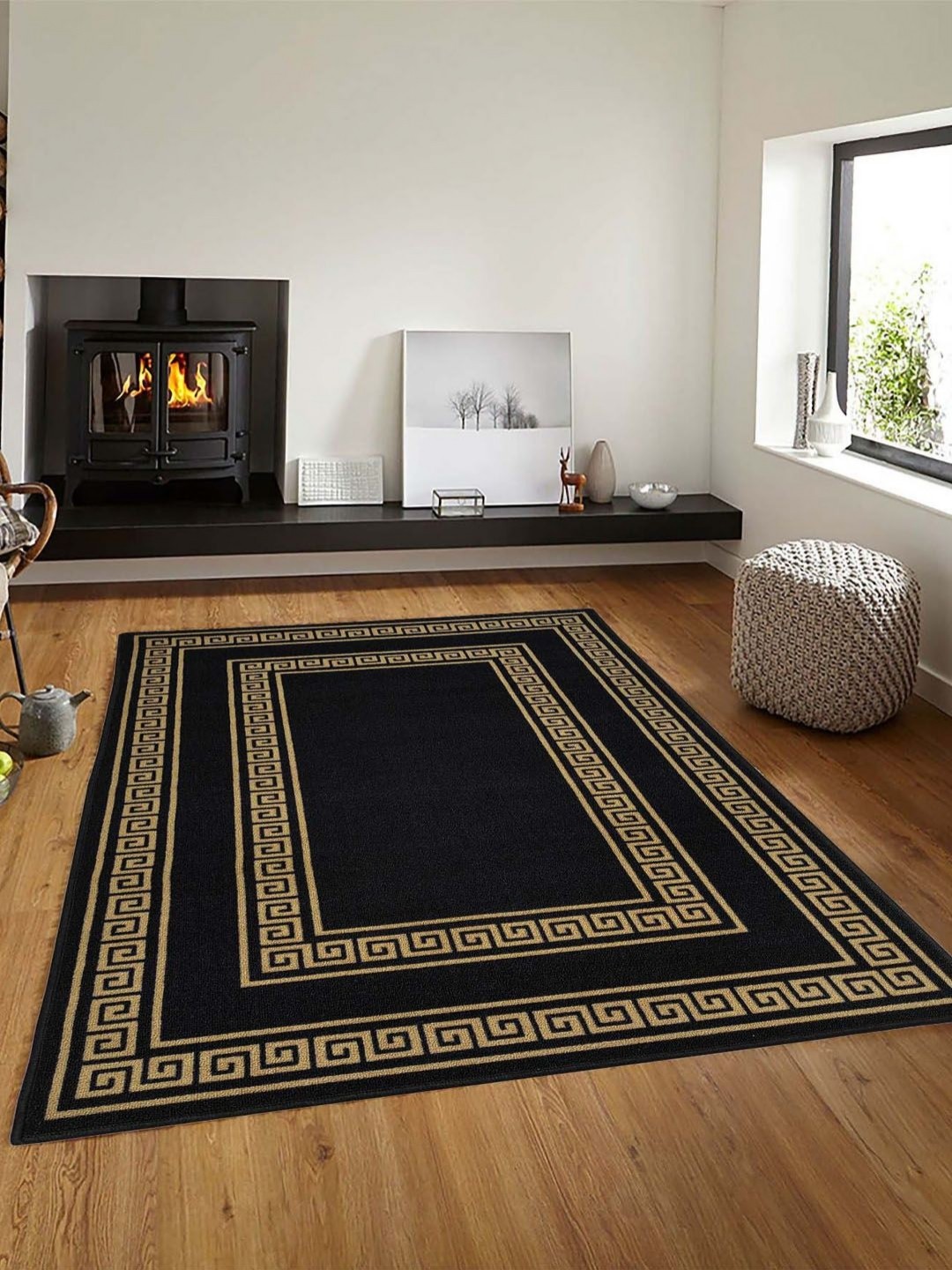 

Matz and More Black & Gold Toned Geometric Anti-Skid Nylon Carpet