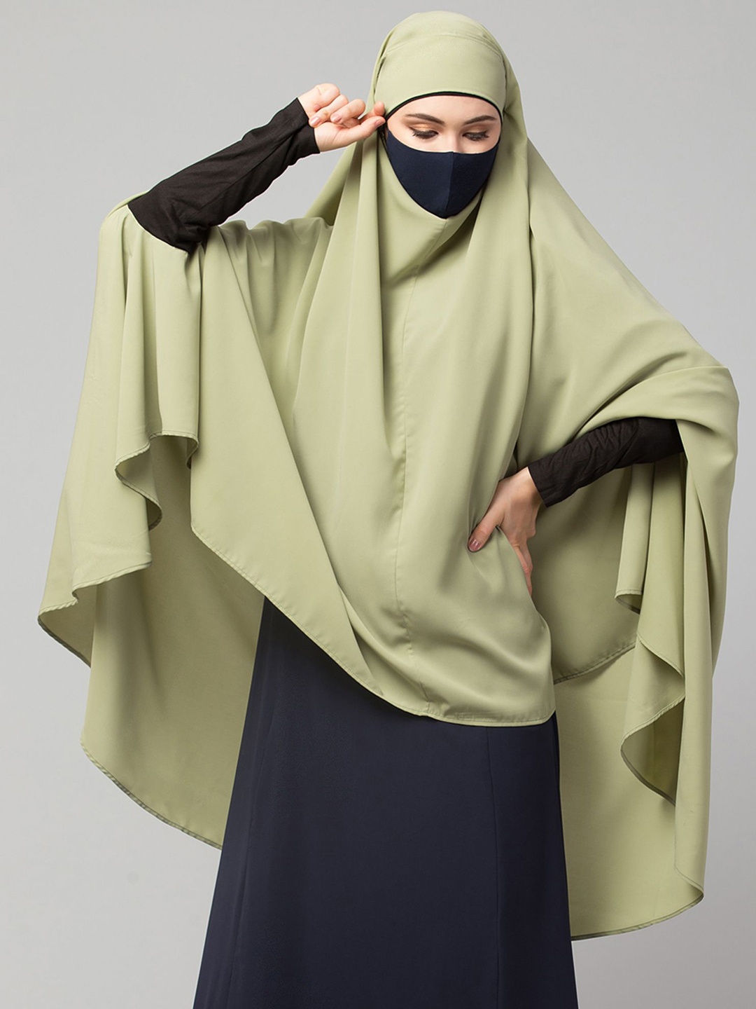 

MUSHKIYA Khimar Round Neck Prayer Hijab With Mouth-Piece, Green