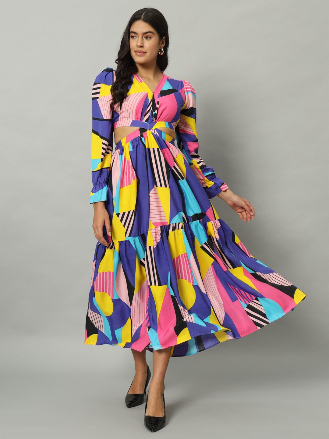 

Femvy Abstract Print Cut-Outs Fit & Flare Midi Dress, Multi