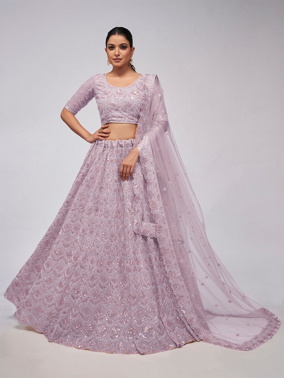 

ODETTE Embellished Semi-Stitched Lehenga & Unstitched Blouse With Dupatta, Purple