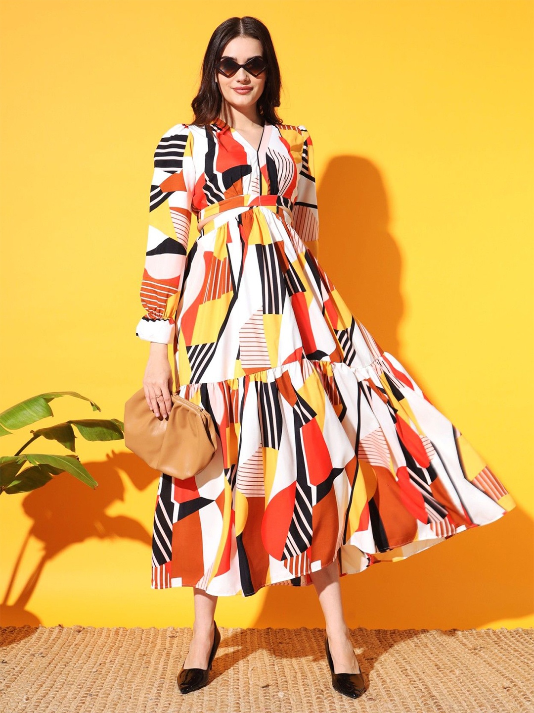 

Femvy Print Applique Fit & Flare Midi Dress, Yellow