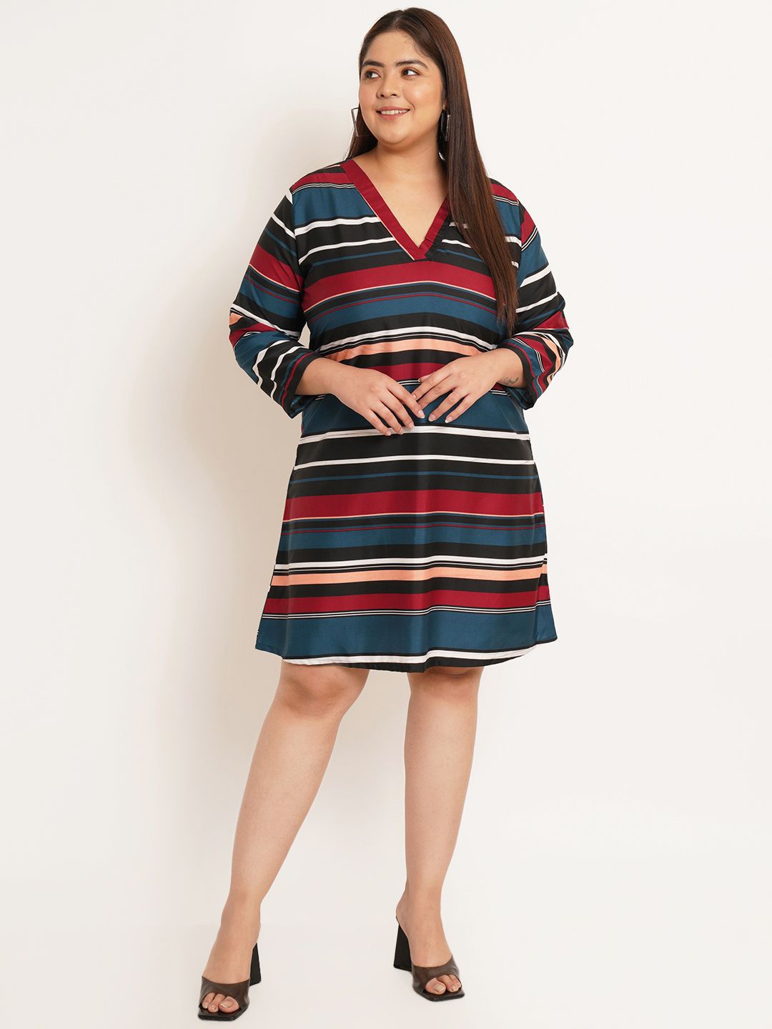 

U&F Beyond Striped Crepe Fit & Flare Dress, Black