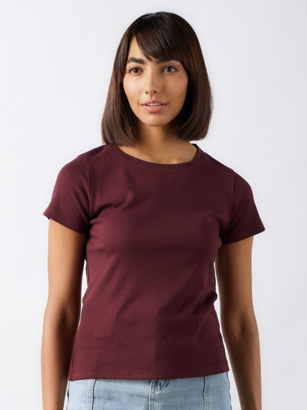 

Creatures of Habit Women Solid Round Neck T-shirt, Maroon