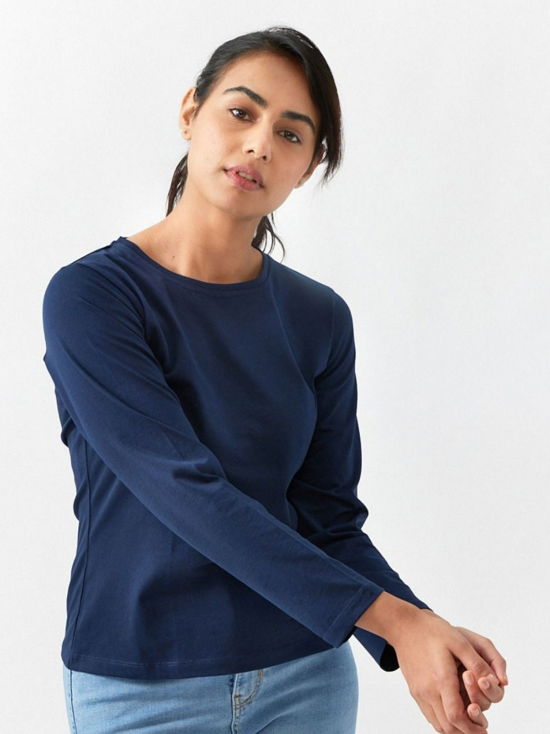 

Creatures of Habit Women Pima Long Sleeve Crew Neck Tshirt, Navy blue
