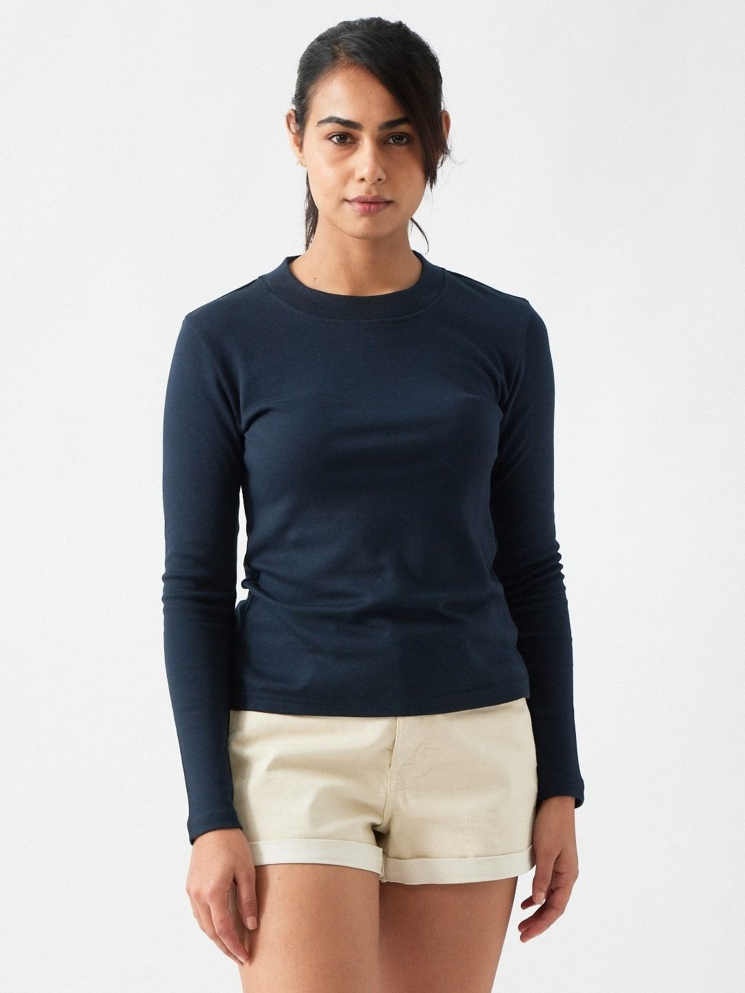 

Creatures of Habit Women Vintage Long Sleeve Crew Neck Tshirt, Navy blue