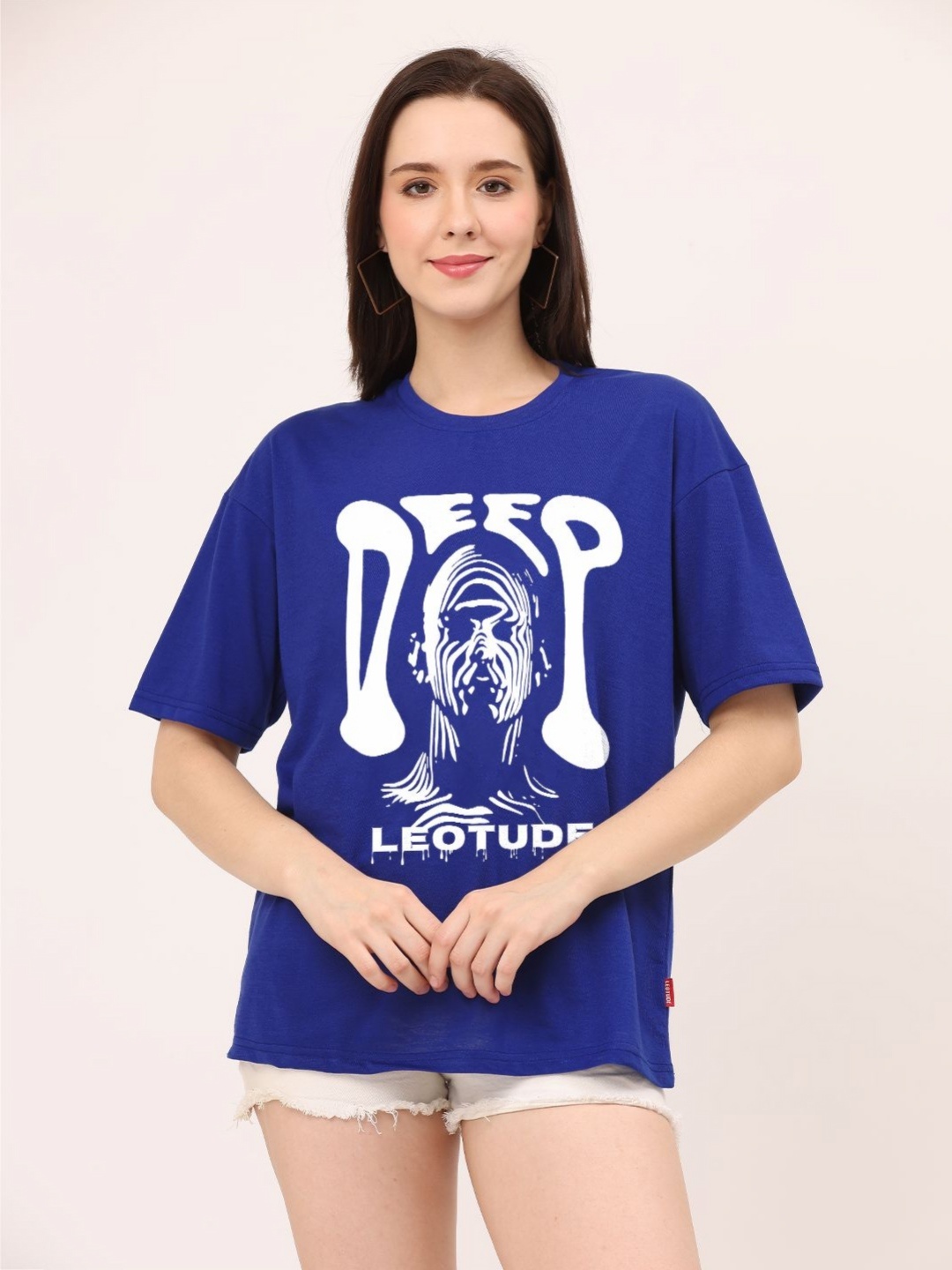 

Leotude Women Biker Printed Pockets T-shirt, Blue