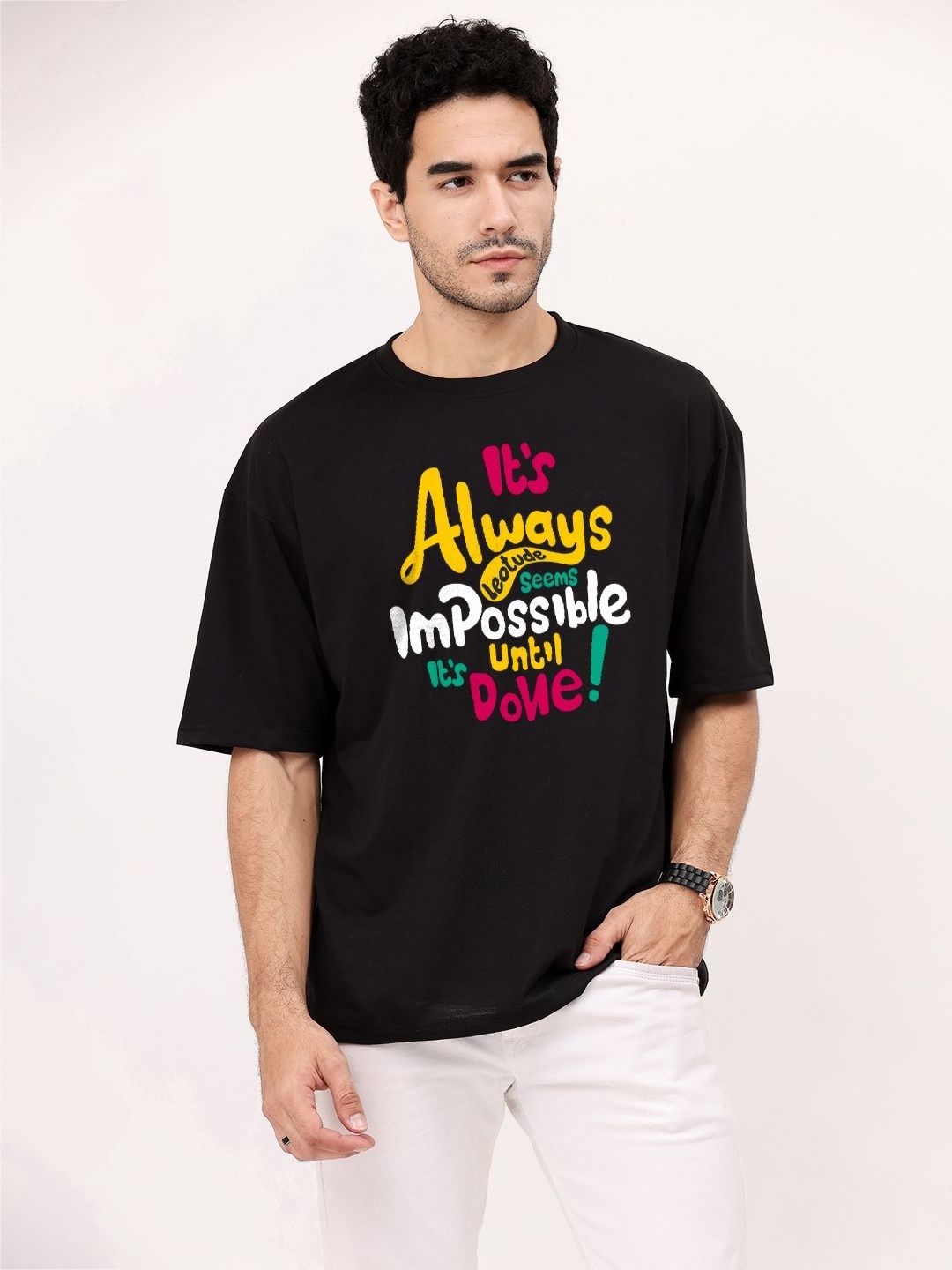 Leotude Men Typography Printed T-shirt, Black
