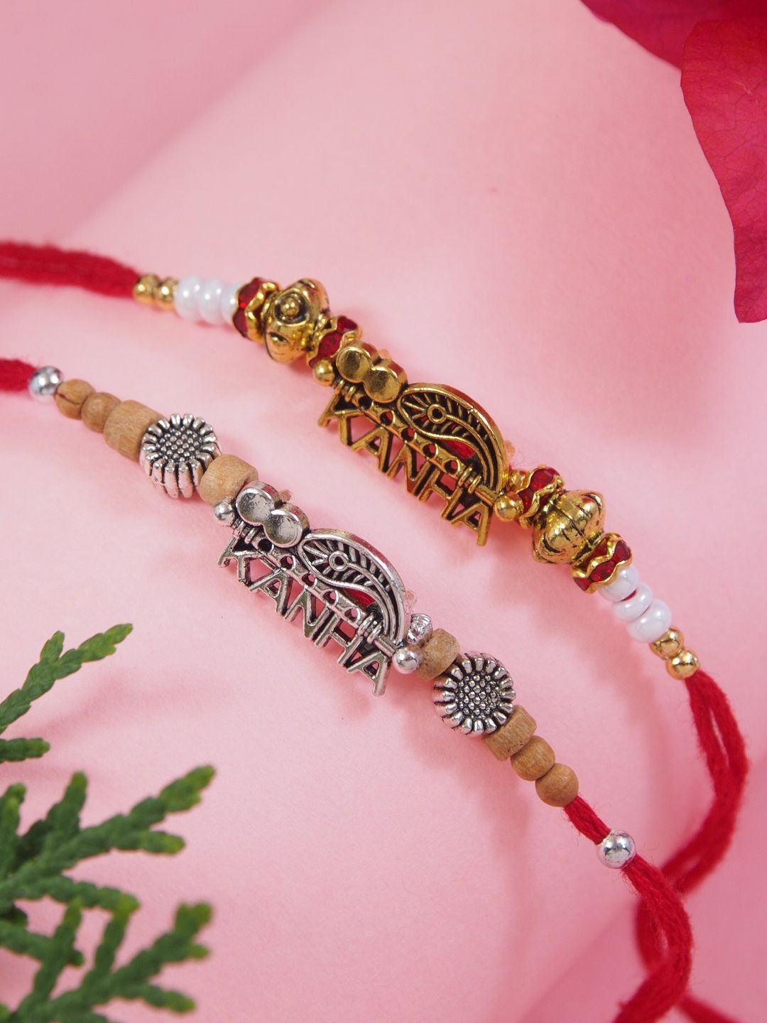 

I Jewels Set Of 2 Embellished Rakhi With Roli Chawal & Card, Multi