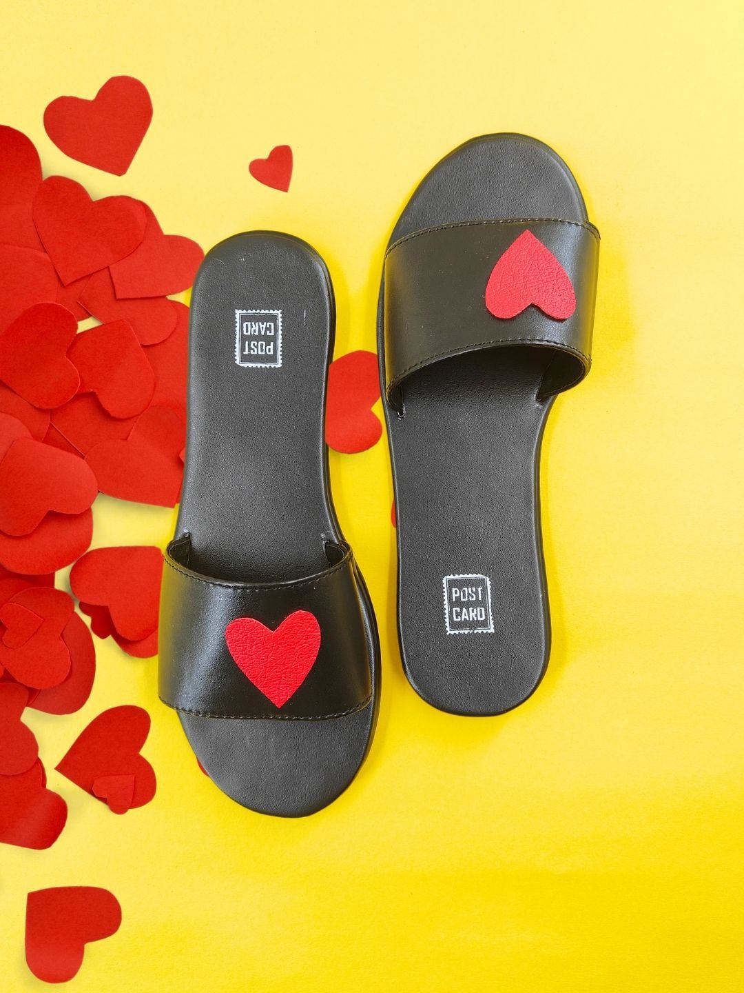 

POSTCARD Women Printed Open Toe Flats with Bows, Black