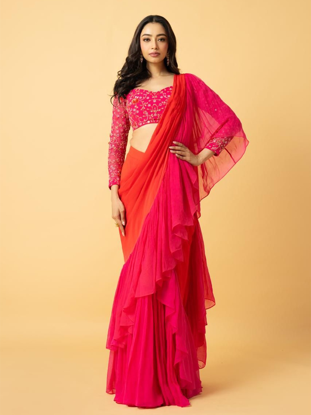 

Quench A Thirst Pure Georgette Saree, Pink