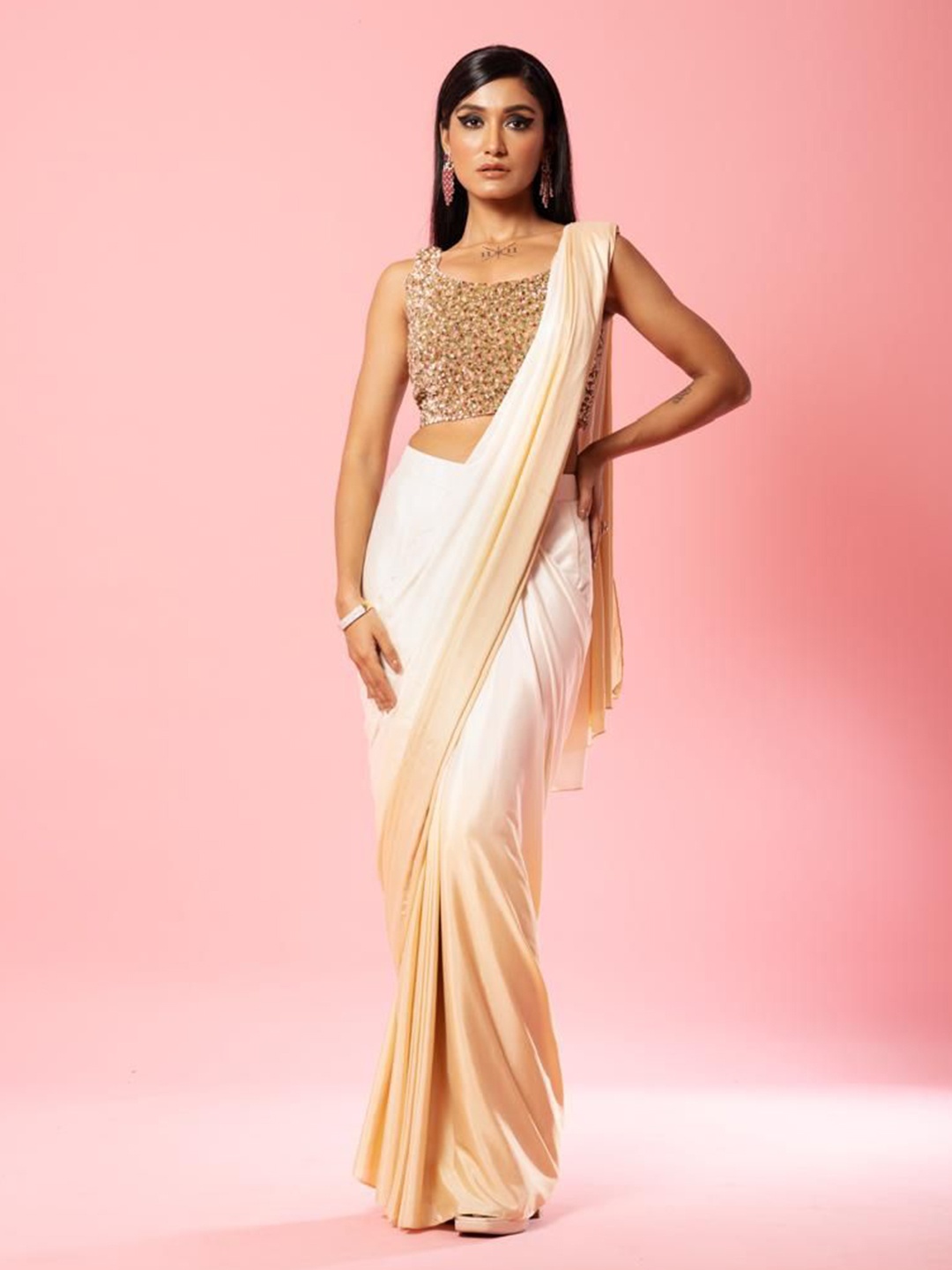 

Quench A Thirst Ombre Pure Silk Saree, Off white