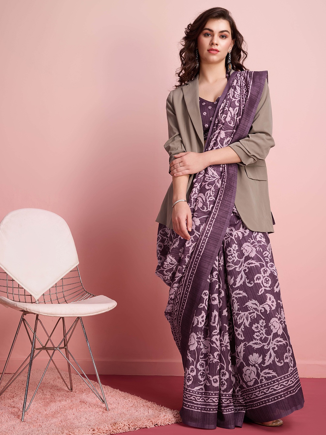 

RACHNA Batik Printed Ready to Wear Bhagalpuri Saree, Purple