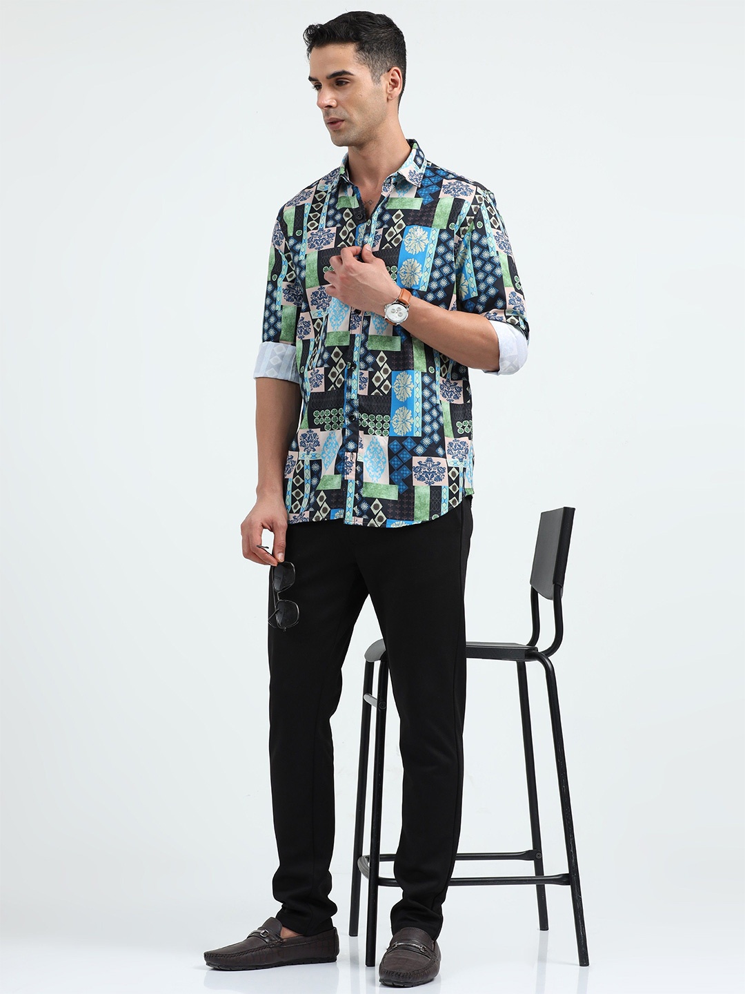 

SORATIA Men Opaque Printed Casual Shirt, Green