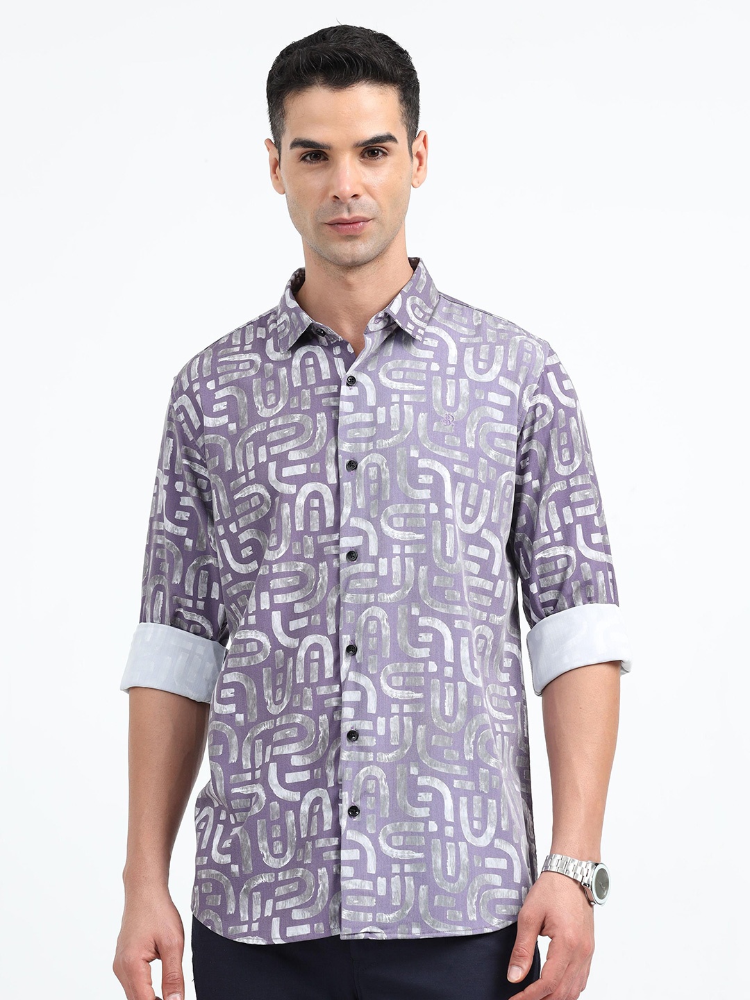 

SORATIA Men Opaque Printed Casual Shirt, Violet