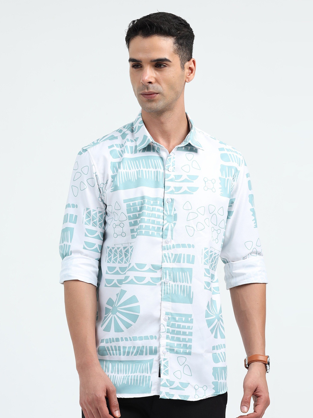 

SORATIA Men Opaque Printed Casual Shirt, Teal