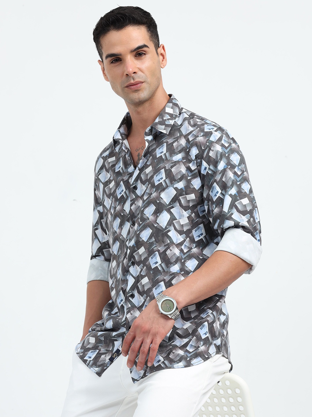 

SORATIA Men Opaque Printed Casual Shirt, Blue