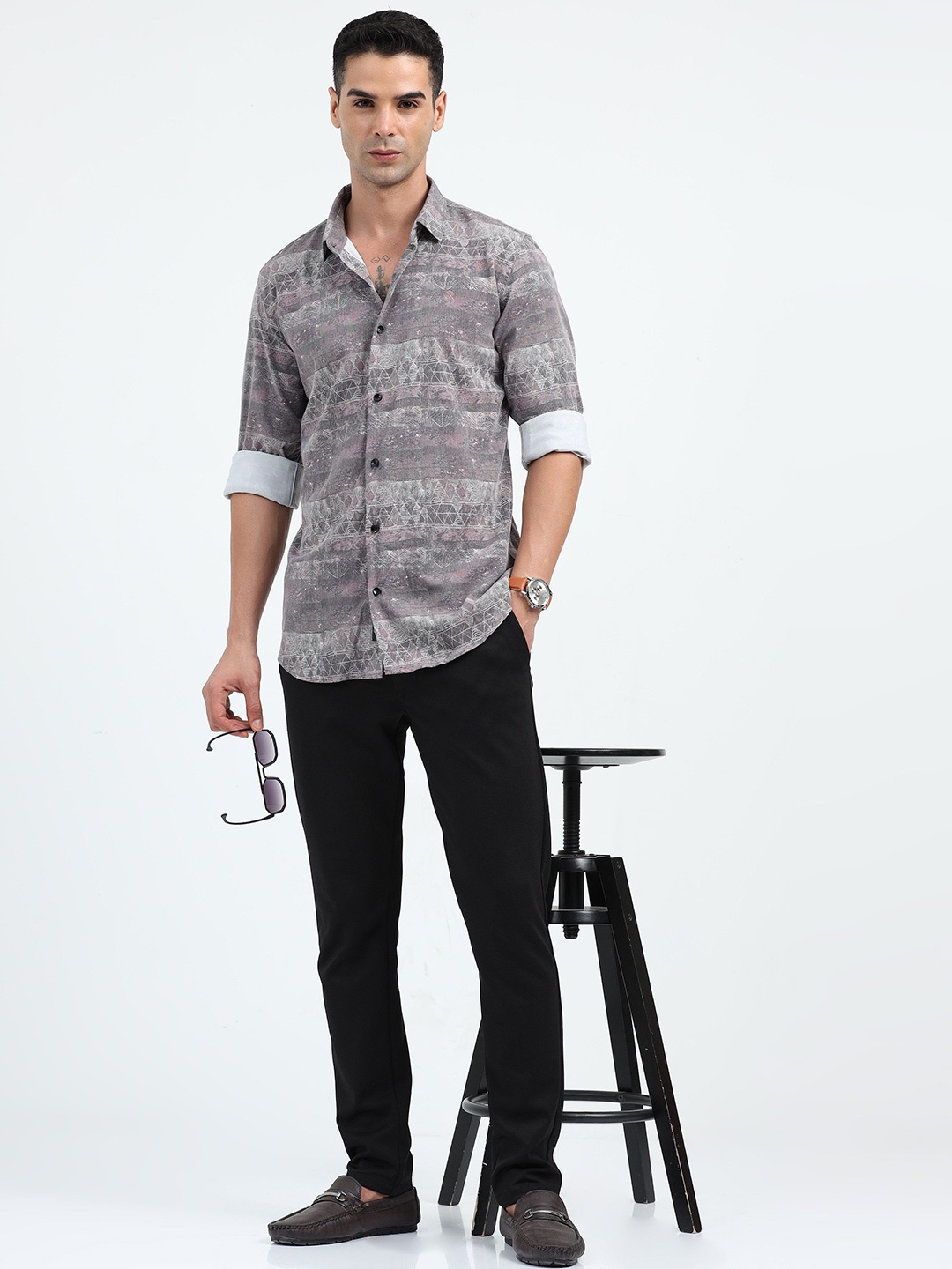 

SORATIA Men Opaque Printed Casual Shirt, Rust