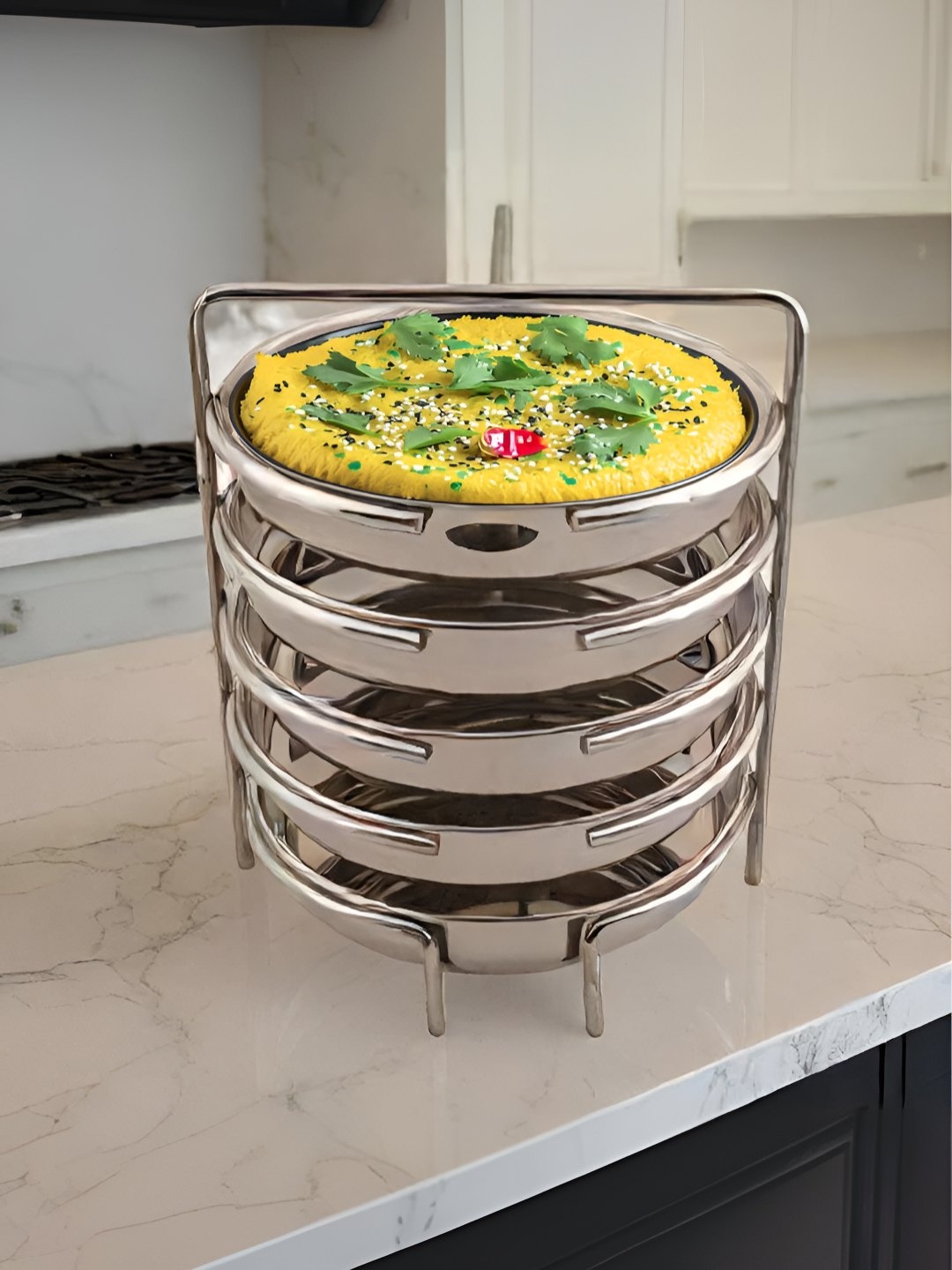 

USHA SHRIRAM Stainless Steel Set of 5 Round Plates Dhokla Maker Stand