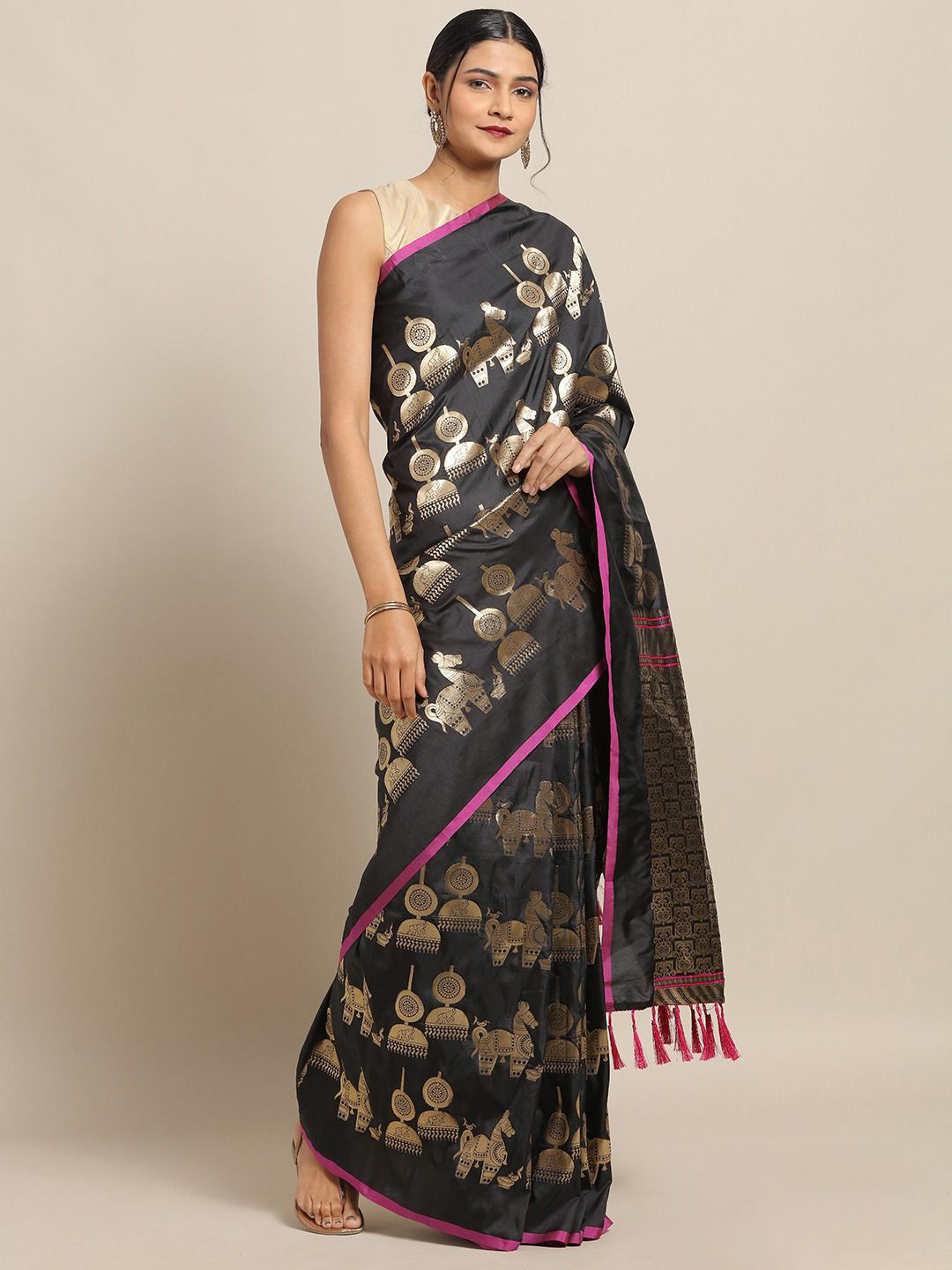 

VASTRANAND Woven Design Zari Art Silk Banarasi Saree, Black