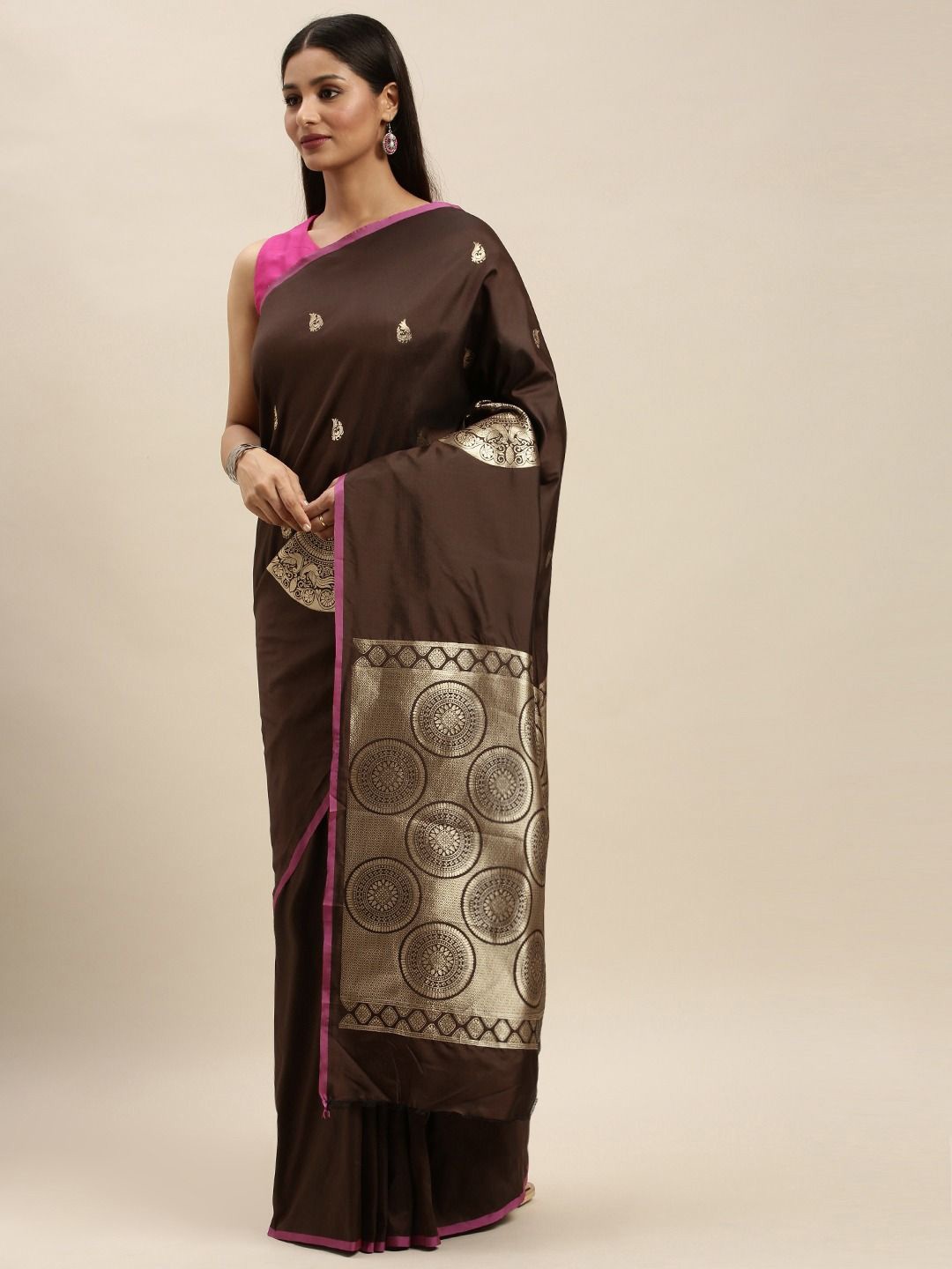 

VASTRANAND Woven Design Zari Art Silk Banarasi Saree, Brown
