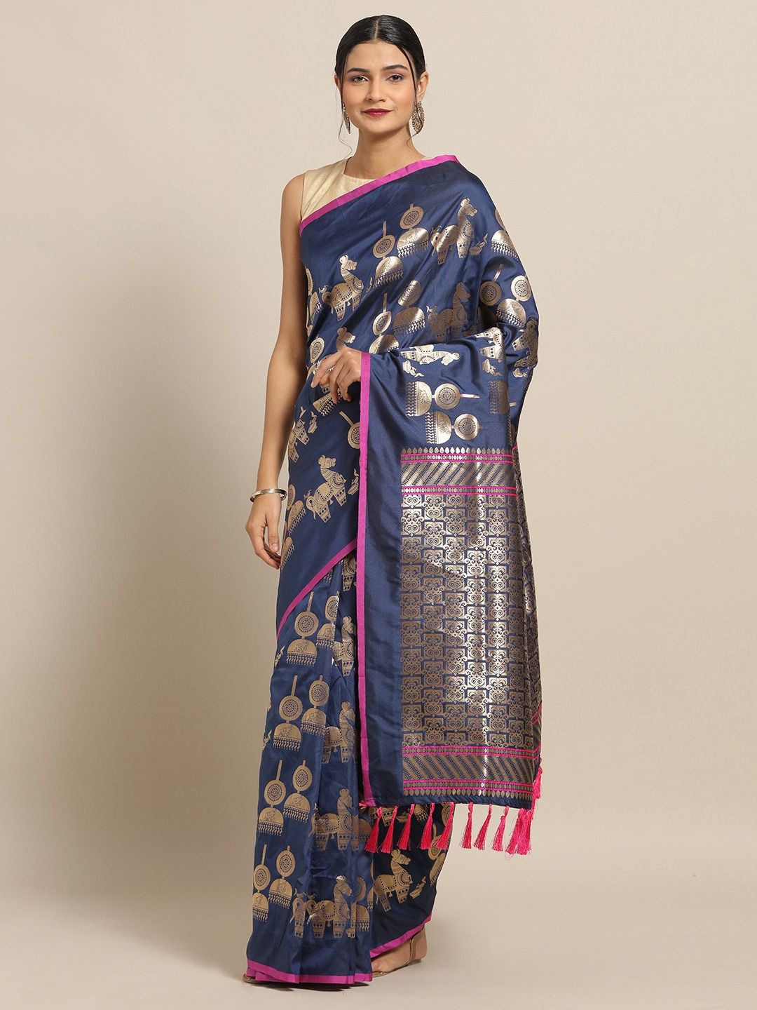 

VASTRANAND Woven Design Zari Art Silk Banarasi Saree, Navy blue