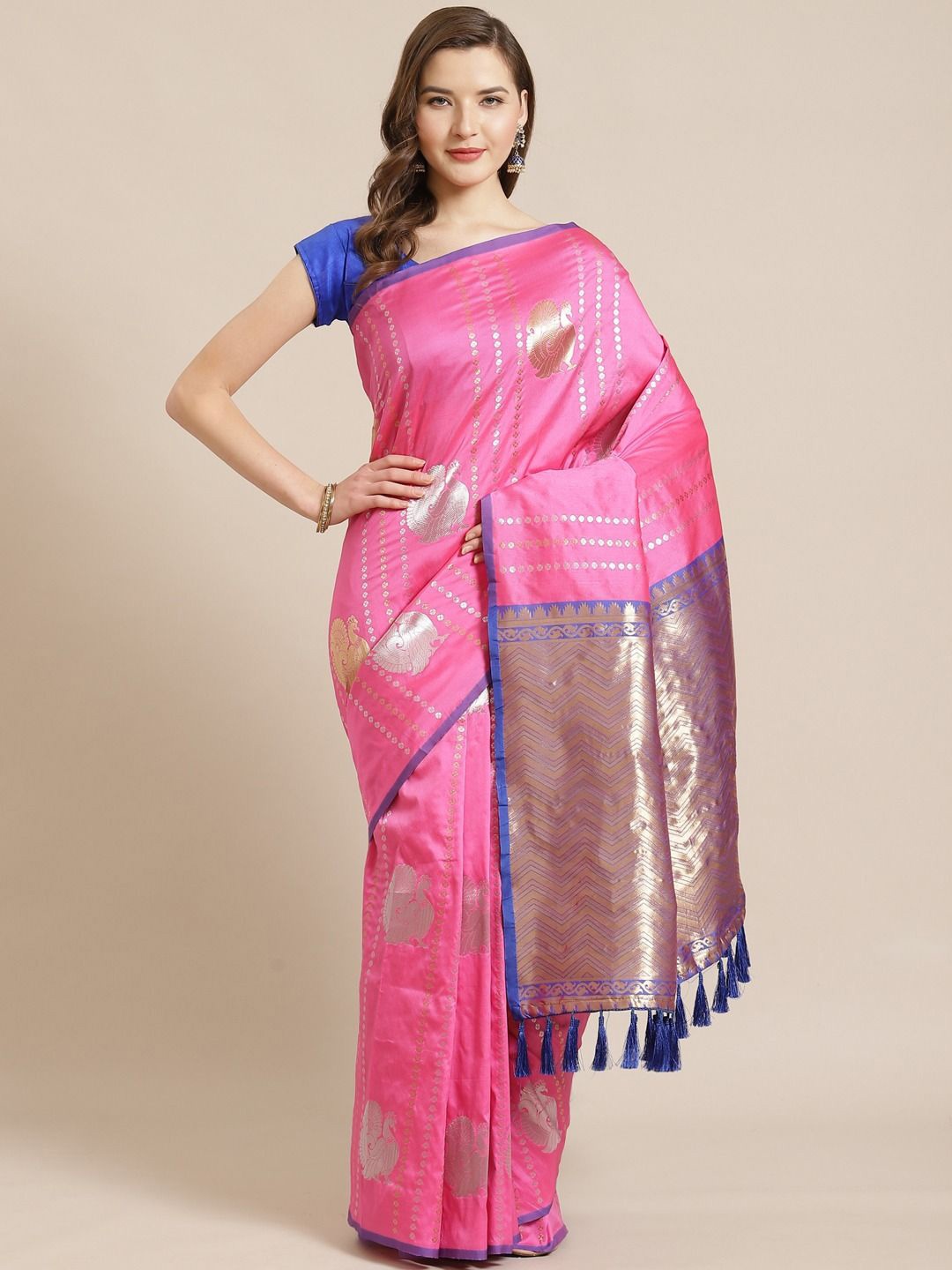 

VASTRANAND Warli Zari Art Silk Banarasi Saree, Pink