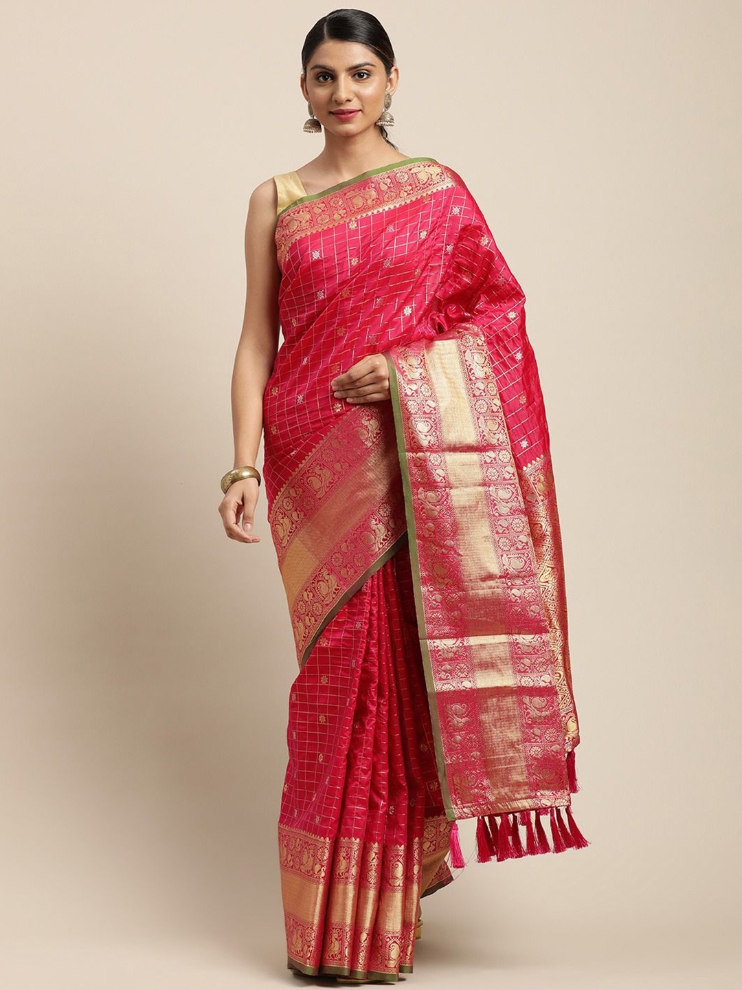 

VASTRANAND Woven Design Zari Art Silk Kanjeevaram Saree, Pink