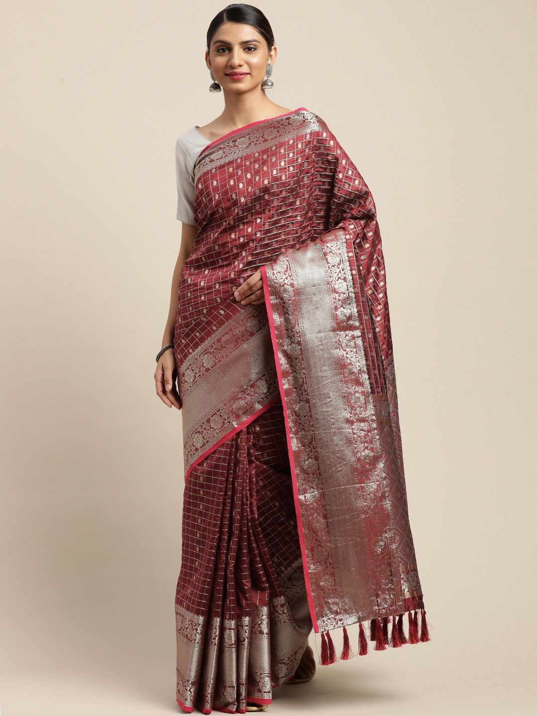 

VASTRANAND Woven Design Zari Art Silk Kanjeevaram Saree, Brown