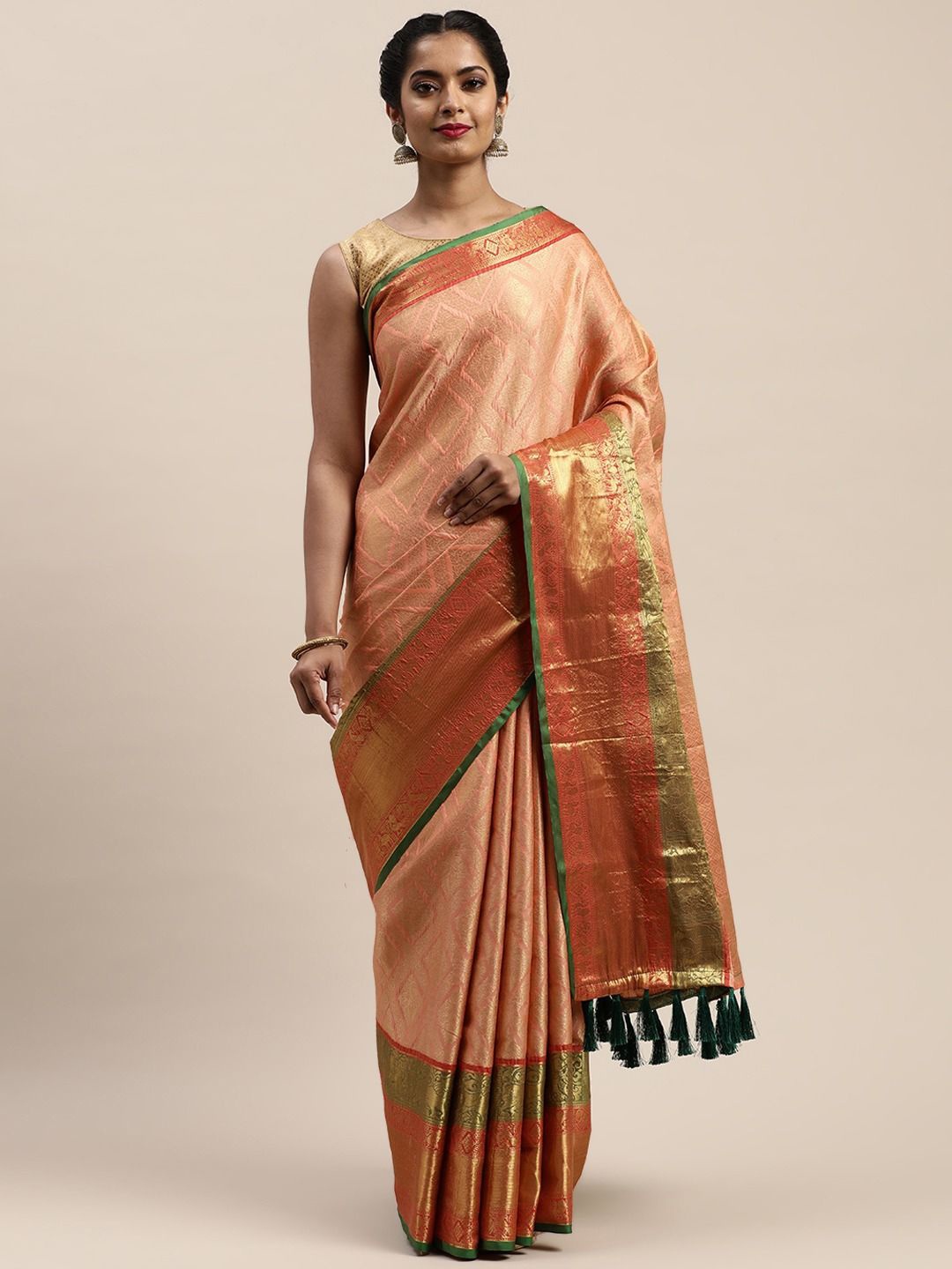 

VASTRANAND Ethnic Motifs Zari Art Silk Banarasi Saree, Peach