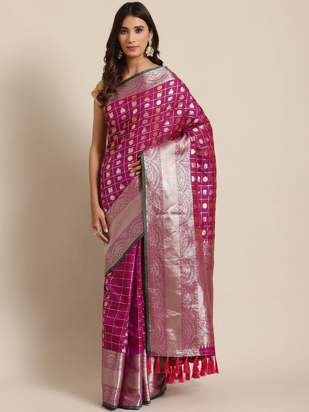 

VASTRANAND Ethnic Motifs Zari Art Silk Banarasi Saree, Burgundy