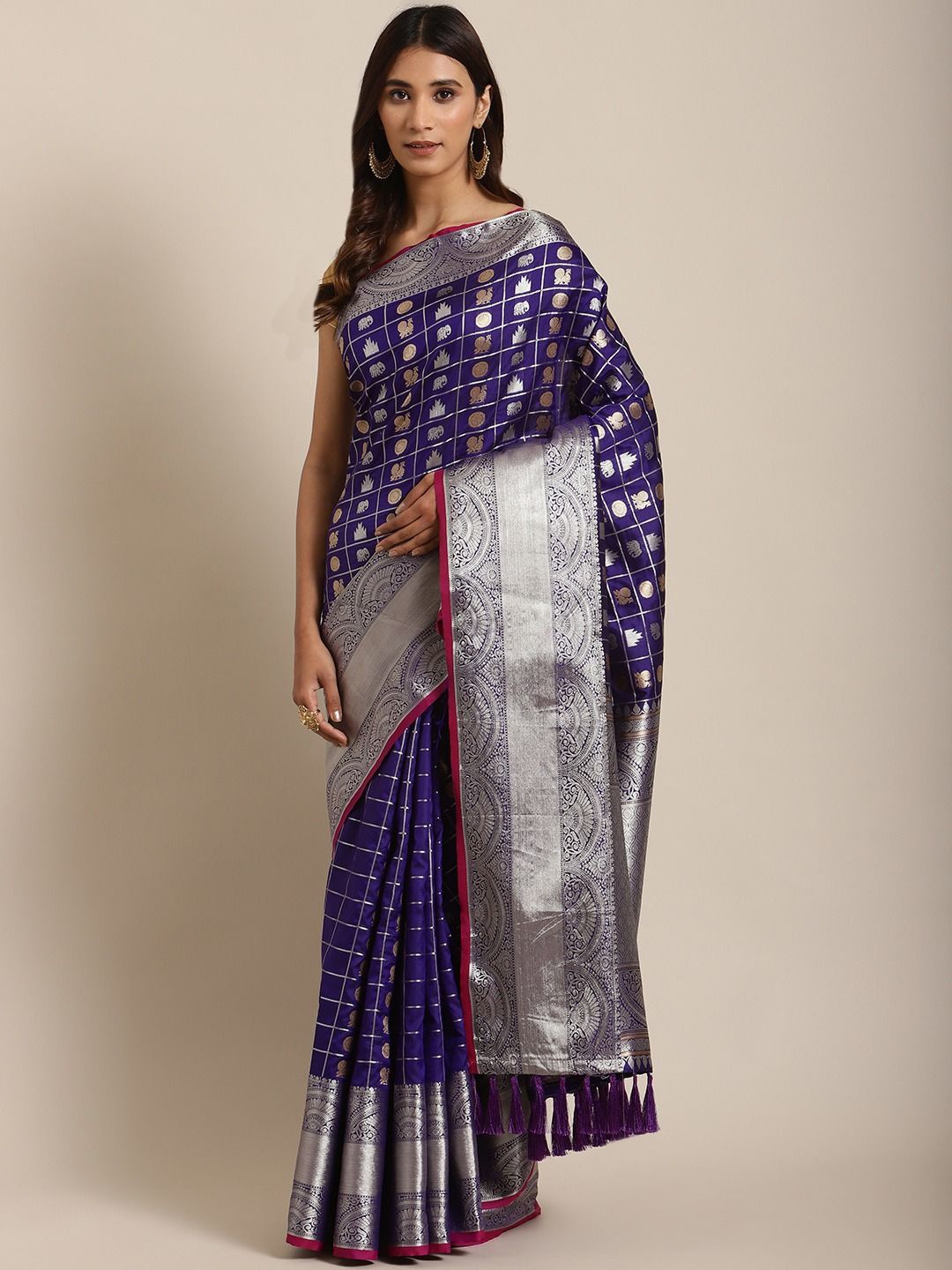 

VASTRANAND Woven Design Zari Art Silk Banarasi Saree, Purple