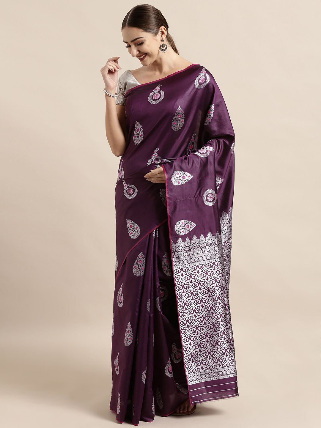 

VASTRANAND Woven Design Zari Art Silk Banarasi Saree, Burgundy