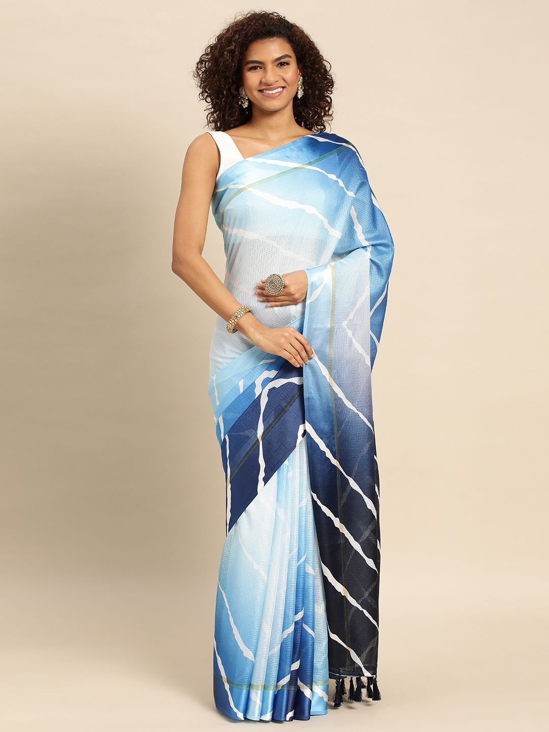 

VASTRANAND Striped Satin Kota Saree, Turquoise blue