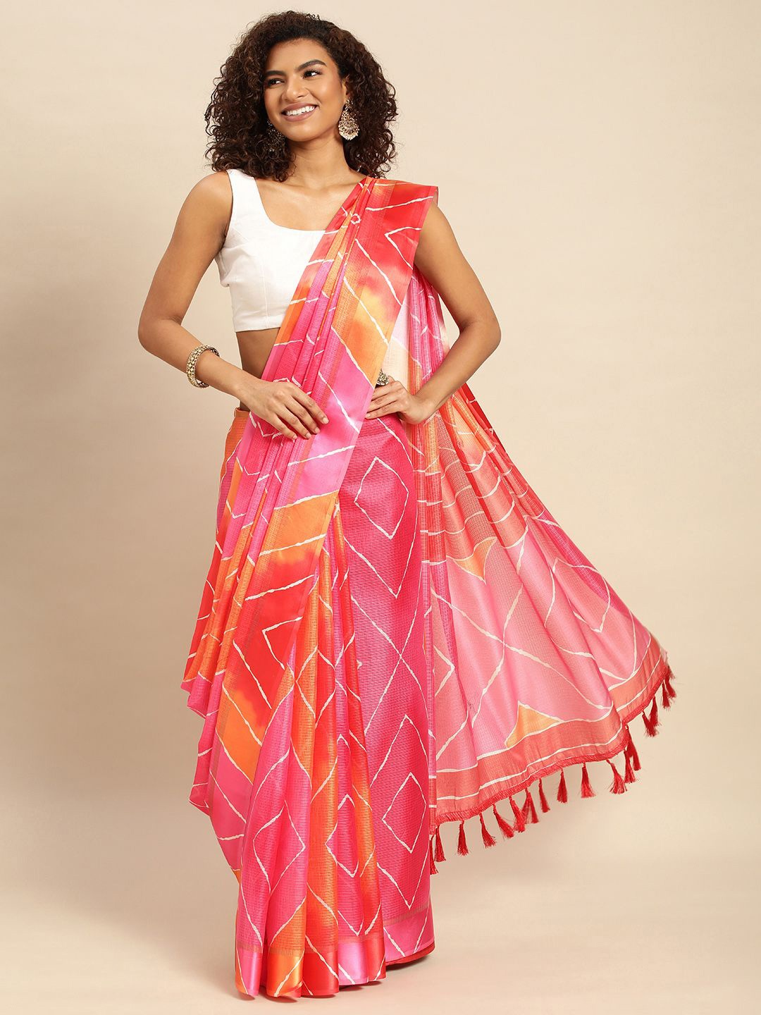 

VASTRANAND Batik Satin Kota Saree, Pink