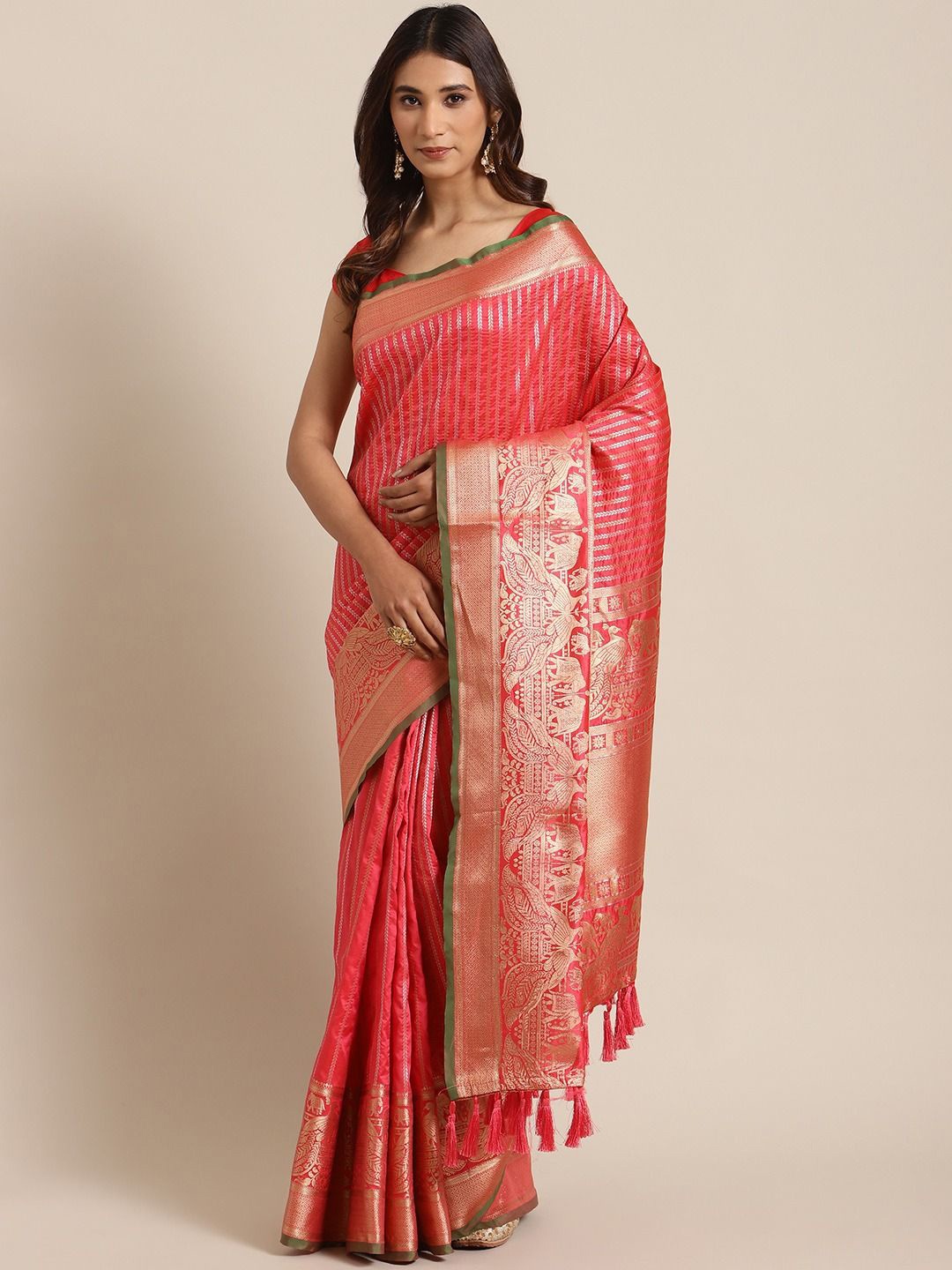 

VASTRANAND Woven Design Zari Art Silk Banarasi Saree, Peach