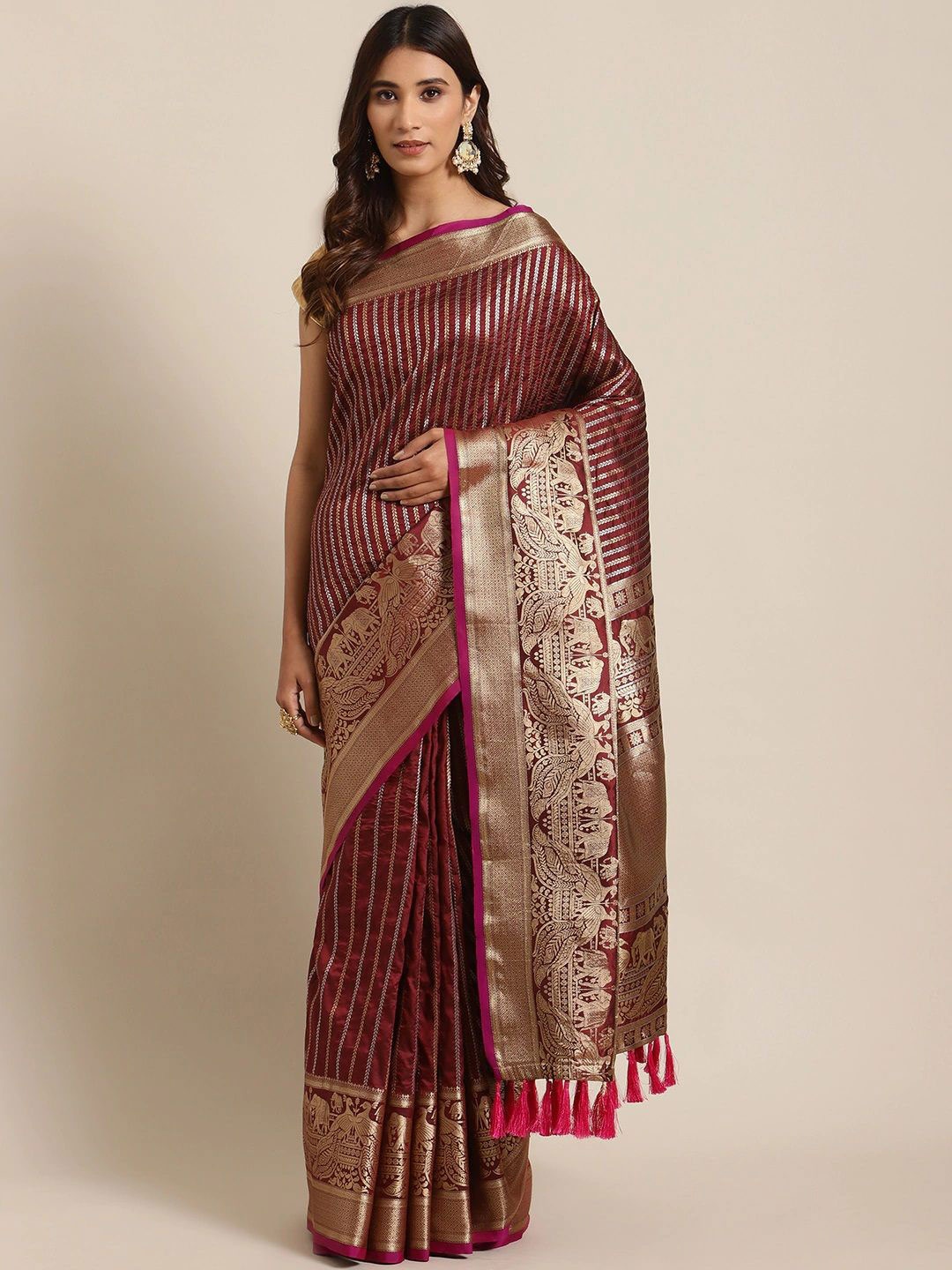 

VASTRANAND Woven Design Zari Art Silk Banarasi Saree, Brown