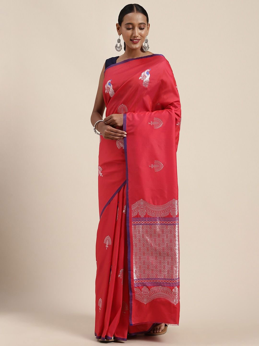 

VASTRANAND Ethnic Motifs Zari Art Silk Banarasi Saree, Red