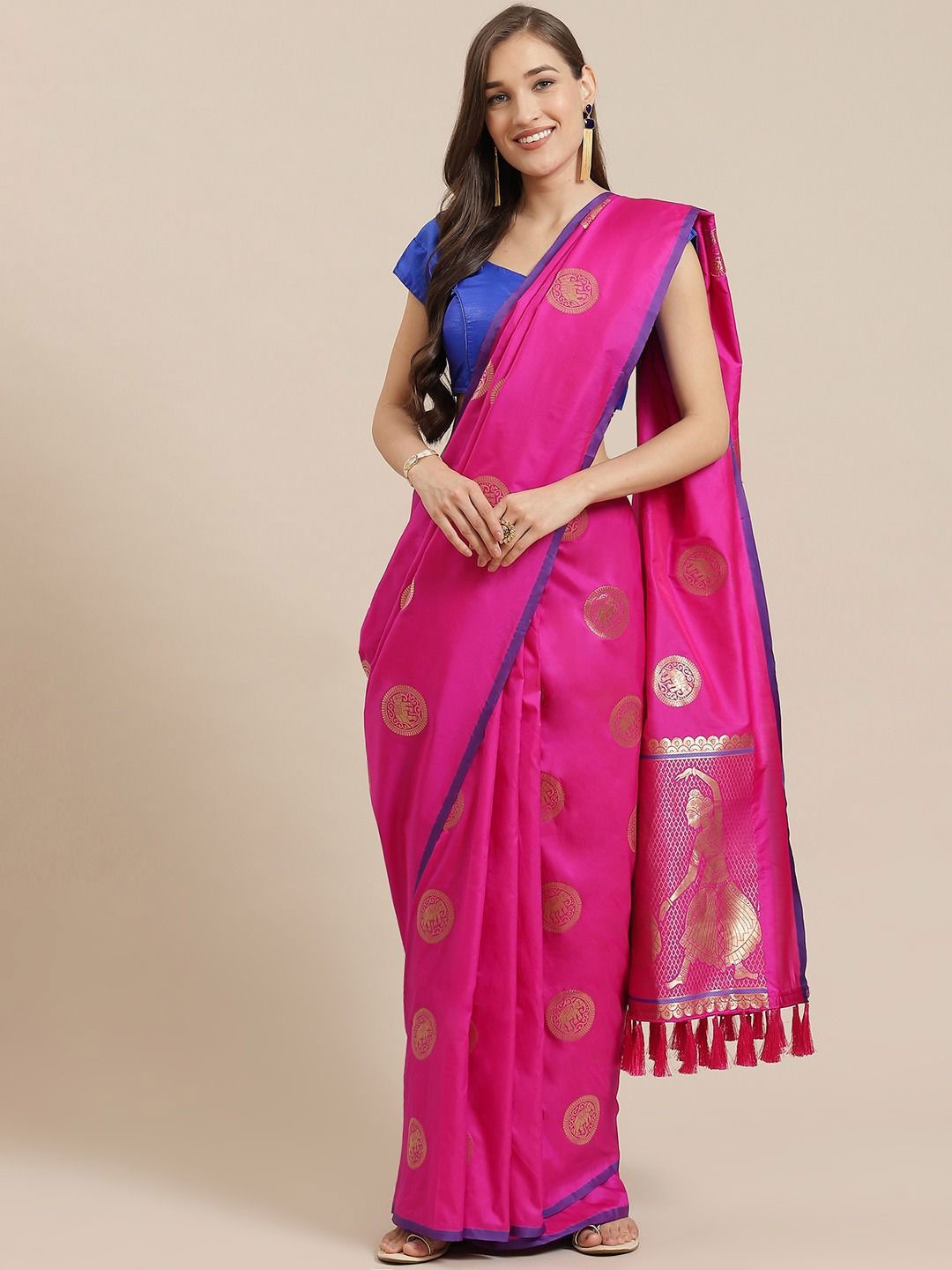 

VASTRANAND Ethnic Motifs Zari Art Silk Banarasi Saree, Magenta
