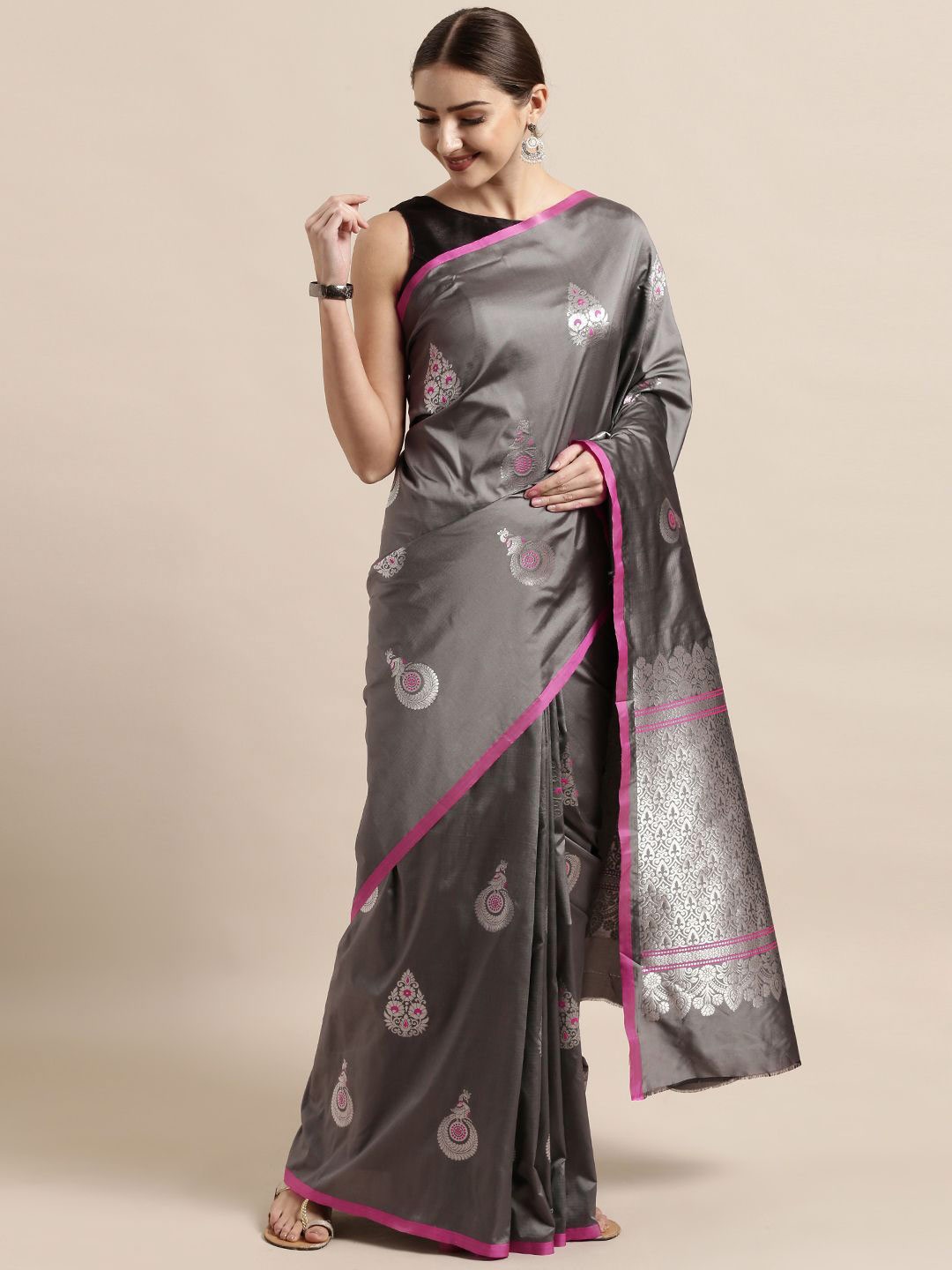 

VASTRANAND Woven Design Zari Art Silk Designer Banarasi Saree, Grey