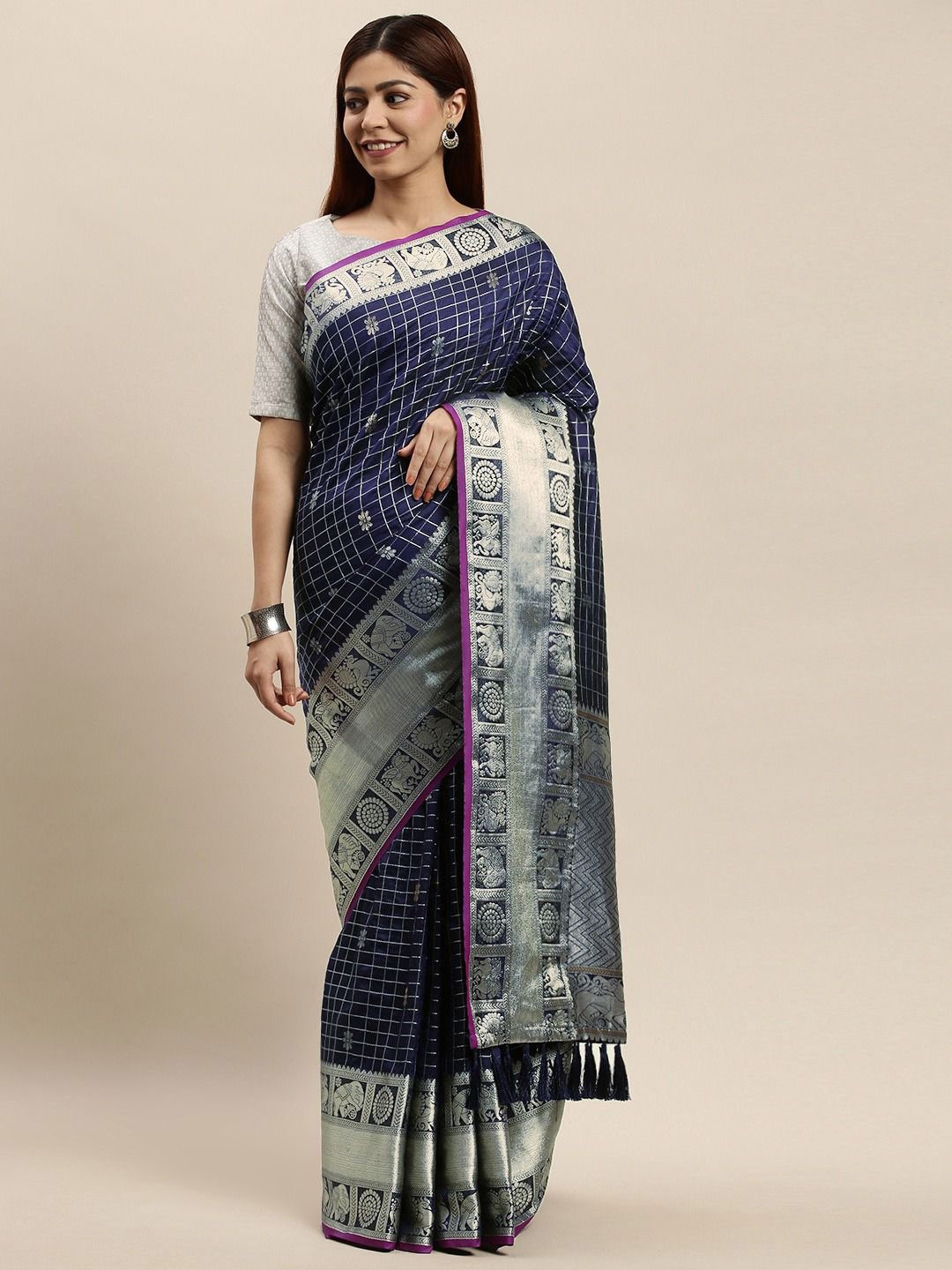 

VASTRANAND Woven Design Zari Art Silk Banarasi Saree, Navy blue